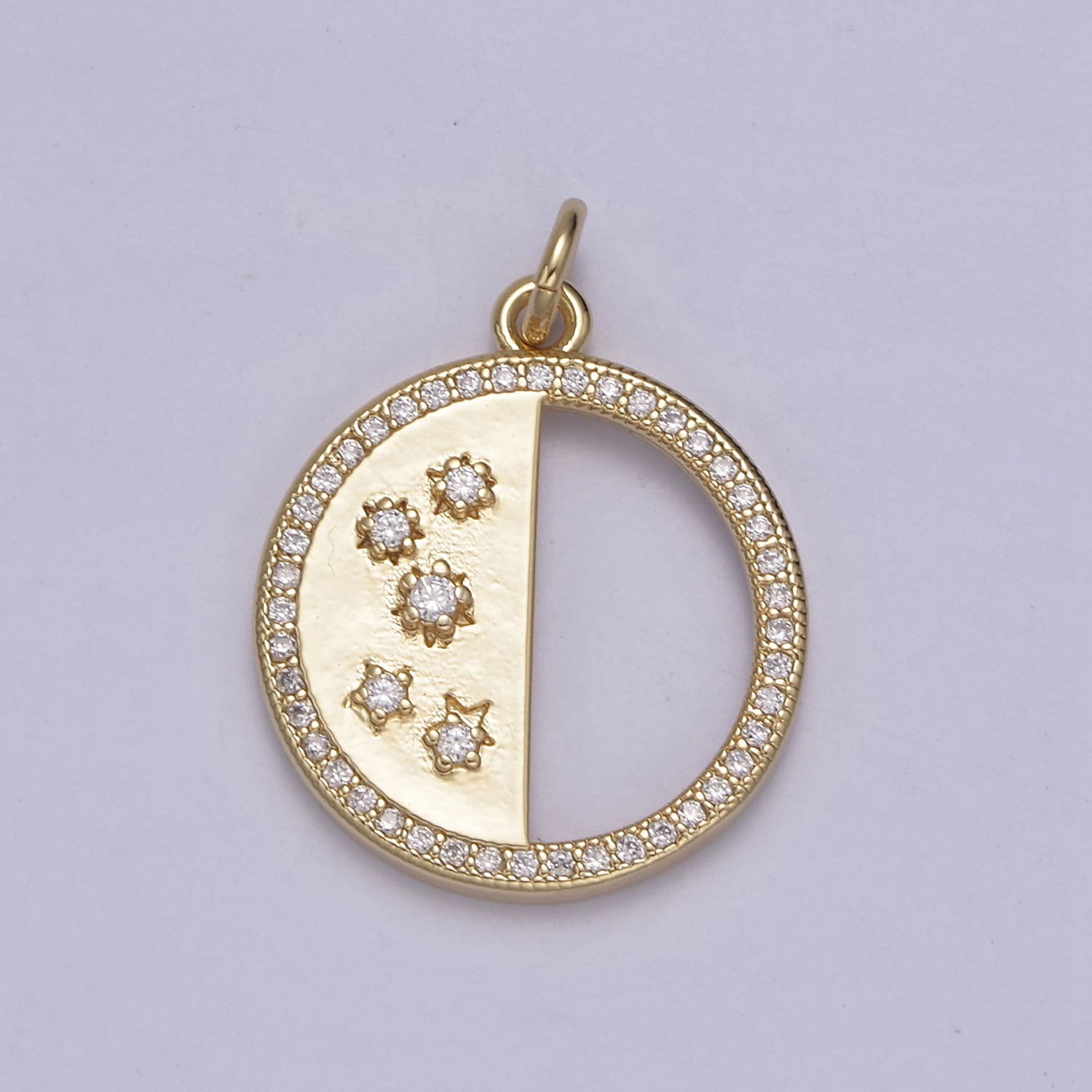 Dainty Round Half-Circle Star Pendant with Micro CZ Pave Rim 14K Gold Filled | DIY Charm Add on Necklace Bracelet Earring | N-815