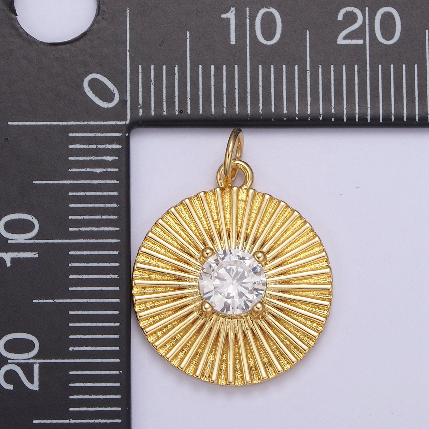 Dainty Sun Burst Medallion 24K Gold Filled Round Cut CZ Centerpiece | DIY Charm Pendant Add on Necklace Bracelet | N-800