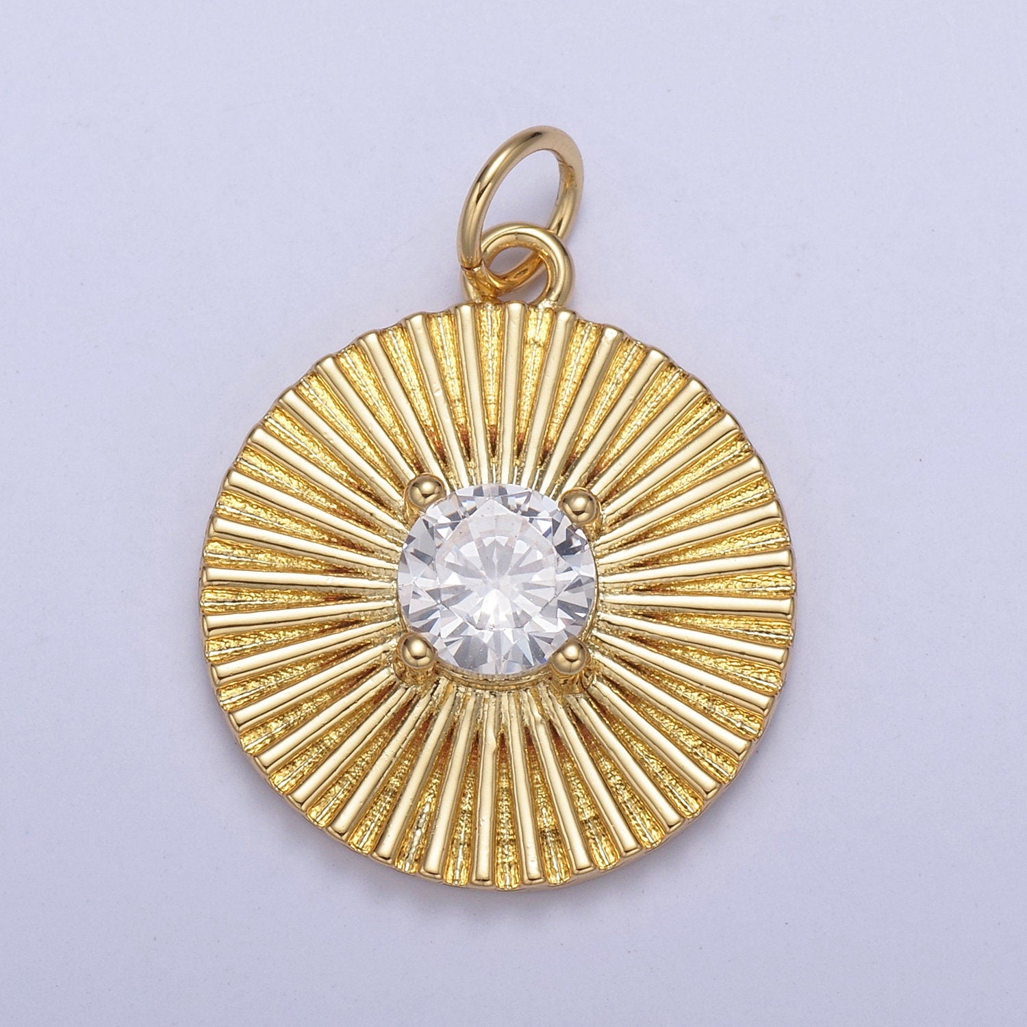 Dainty Sun Burst Medallion 24K Gold Filled Round Cut CZ Centerpiece | DIY Charm Pendant Add on Necklace Bracelet | N-800