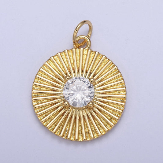 Dainty Sun Burst Medallion 24K Gold Filled Round Cut CZ Centerpiece | DIY Charm Pendant Add on Necklace Bracelet | N-800