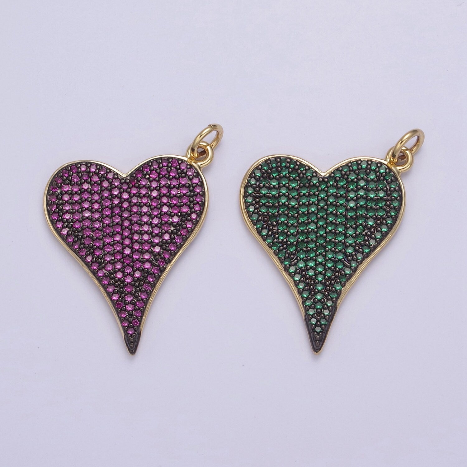 Dainty Micro Pave Heart Pendant Green / Fuchsia CZ 14K Gold Filled | DIY Charm Add on Necklace Bracelet Earring | N-796 N-797