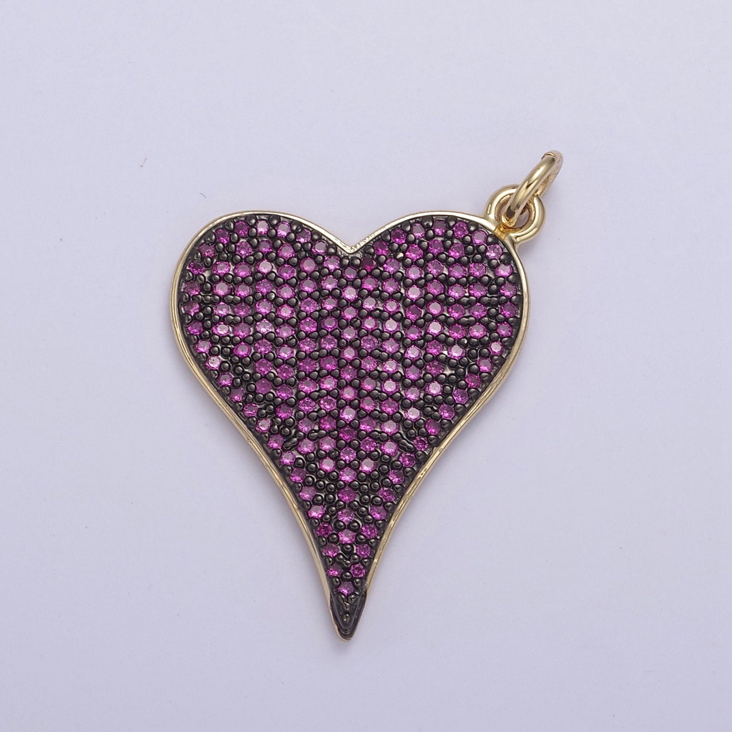 Dainty Micro Pave Heart Pendant Green / Fuchsia CZ 14K Gold Filled | DIY Charm Add on Necklace Bracelet Earring | N-796 N-797