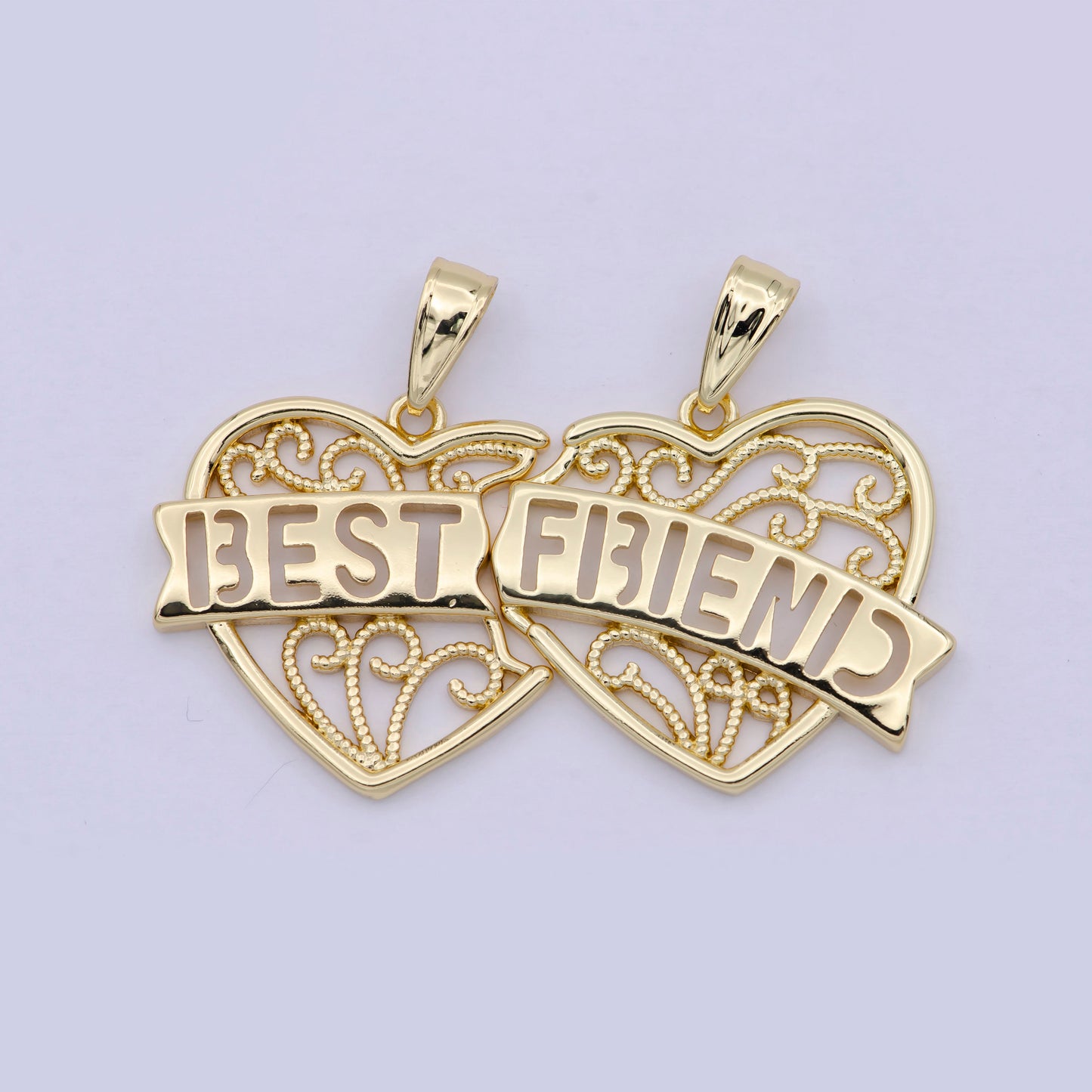 Best Friend 2 Piece Heart Charm Pendant Friendship Set | DIY Jewelry Charm Necklace Bracelet |  N-556