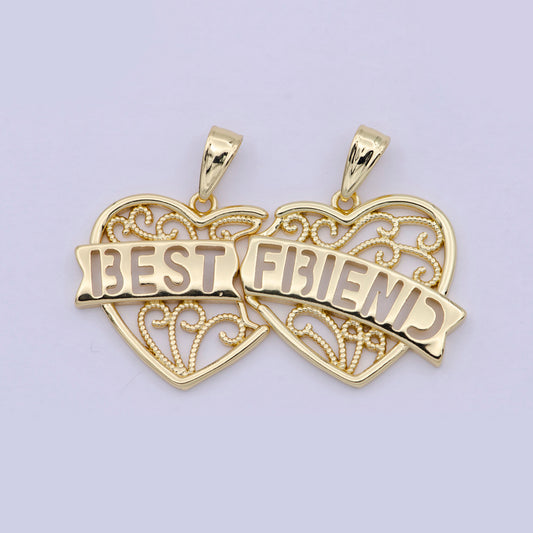 Best Friend 2 Piece Heart Charm Pendant Friendship Set | DIY Jewelry Charm Necklace Bracelet |  N-556