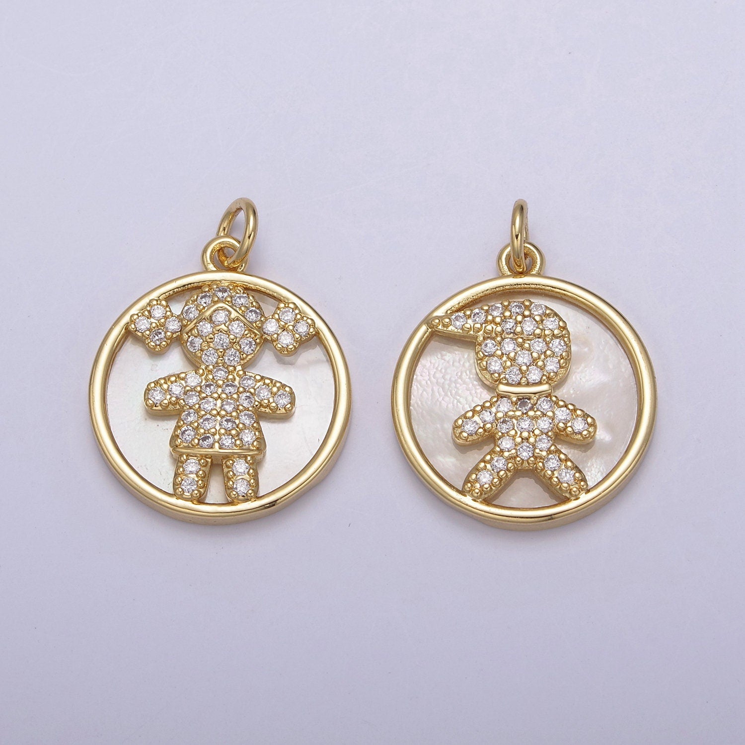 14K Gold Filled Boy / Girl Pendant CZ Micro Pave Female / Male Gender Medallion | DIY Jewelry Charm Add on Necklace Bracelet Earring | N-798
