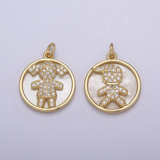 14K Gold Filled Boy / Girl Pendant CZ Micro Pave Female / Male Gender Medallion | DIY Jewelry Charm Add on Necklace Bracelet Earring | N-798