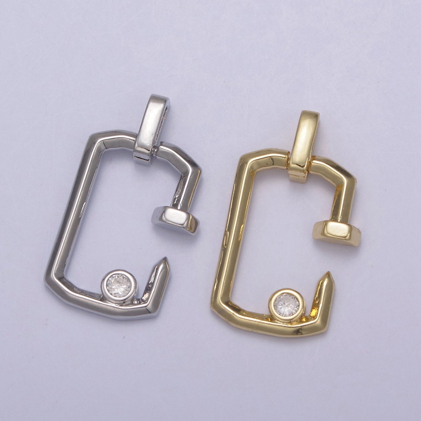Dainty Squared Nail Pendant in Gold/Silver w/ Clear CZ Stone | DIY Fashion Jewelry Charm Add on Necklace Bracelet Earring | N-905 N-906