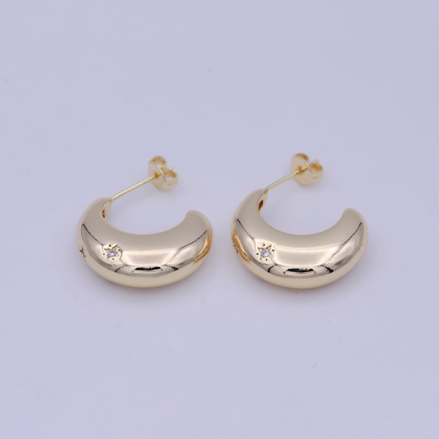 Midi Gold Starburst hoop Earring CZ North Star Celestial Jewelry for Glam Everyday Wear