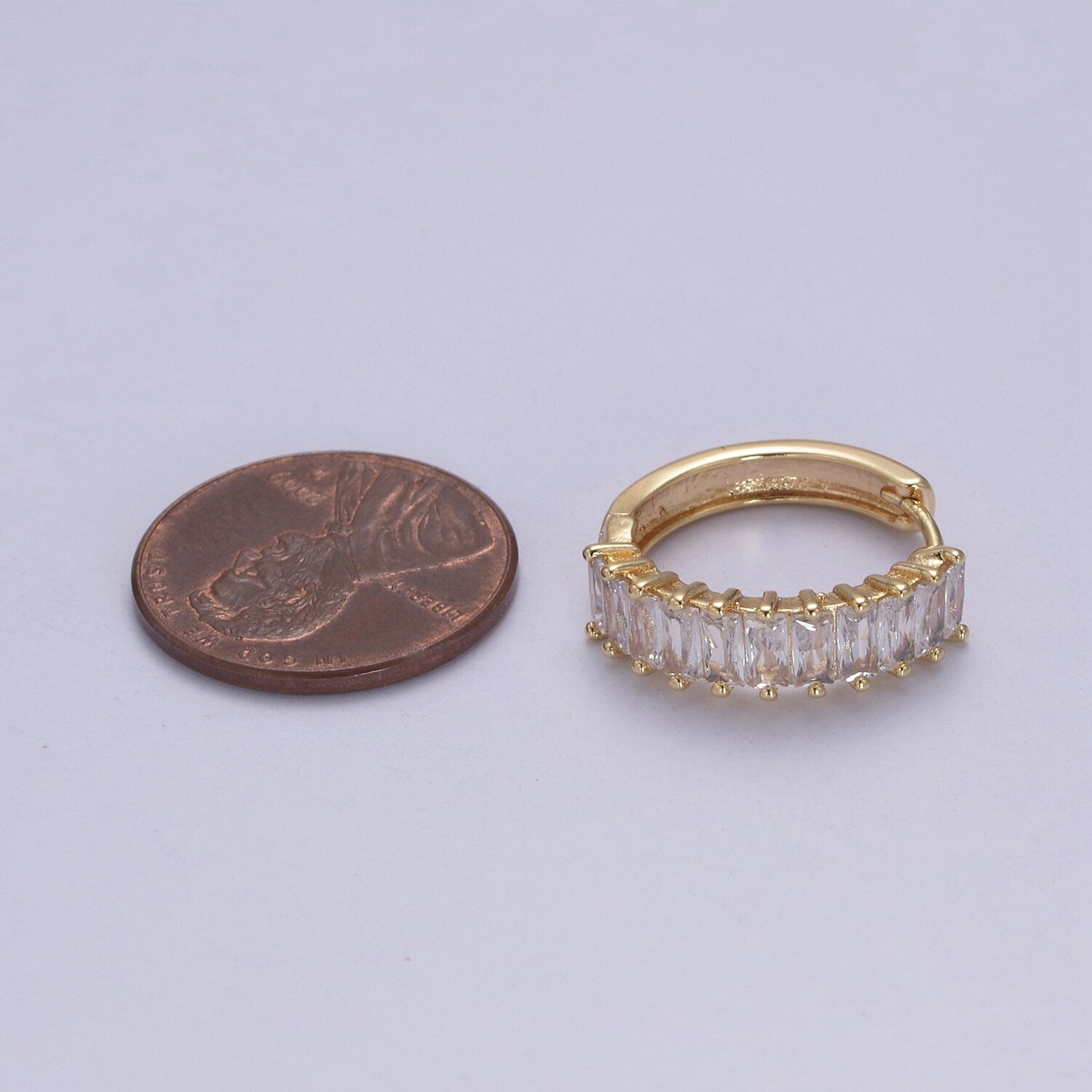 Dainty Baguette Huggie Hoop Earring • Clear Cz 18k Gold Fill Earrings • Perfect Minimalist Look • Baguette Hoops Earring for Everyday Wear
