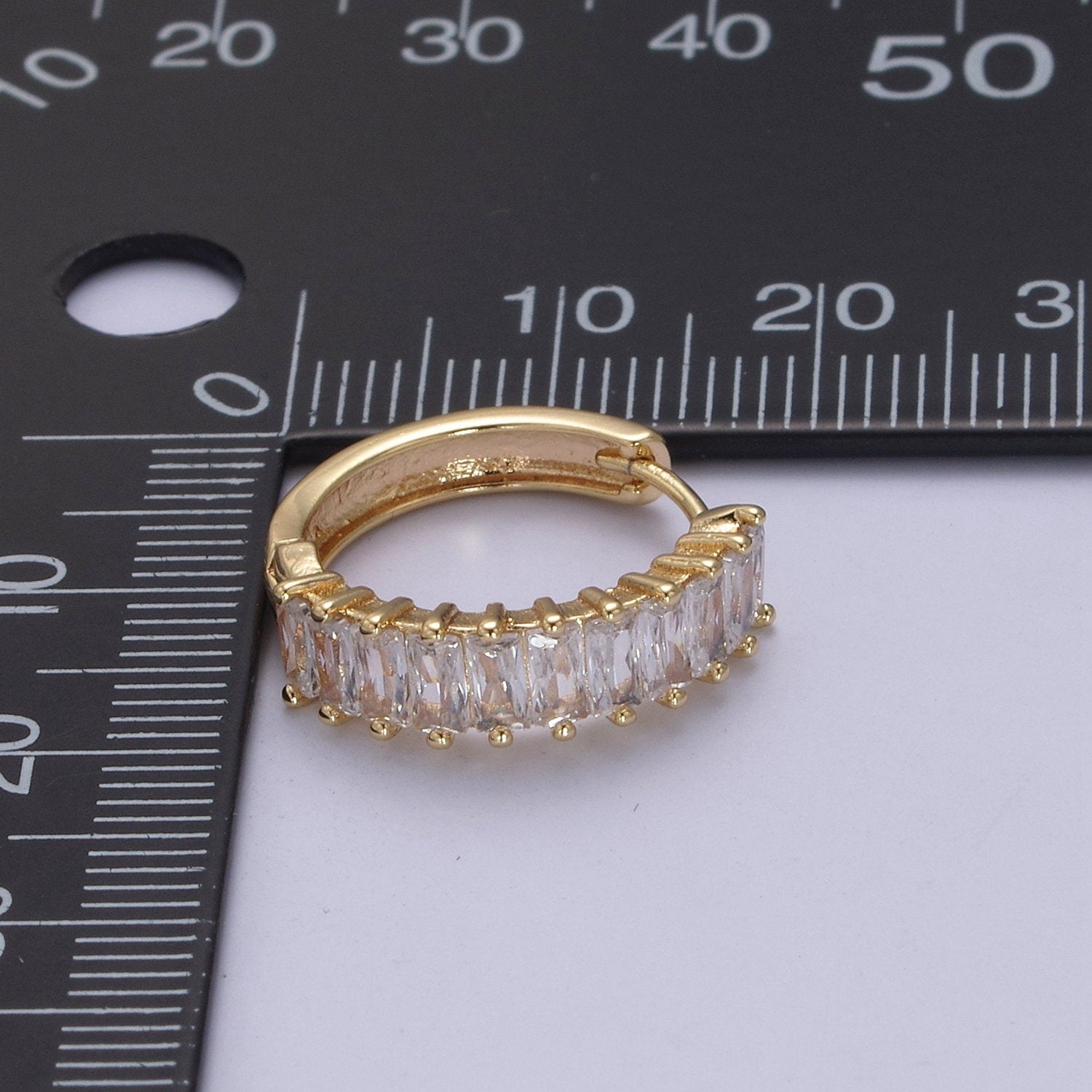 Dainty Baguette Huggie Hoop Earring • Clear Cz 18k Gold Fill Earrings • Perfect Minimalist Look • Baguette Hoops Earring for Everyday Wear