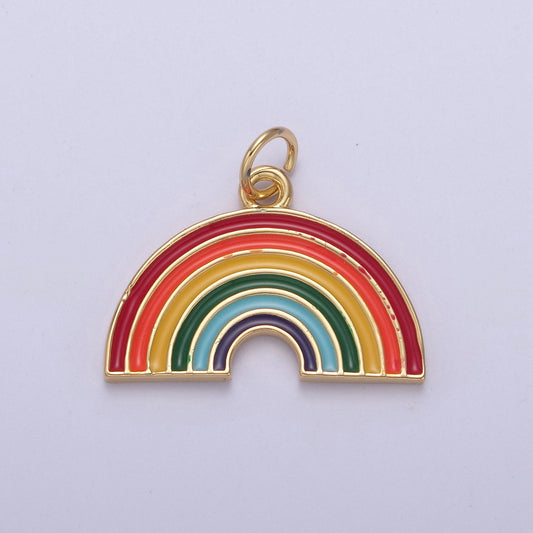 Gold Filled Tiny Enamel Rainbow Charm | Dainty DIY Fashion Jewelry Pendant Add on Necklace Bracelet Earring | N-744