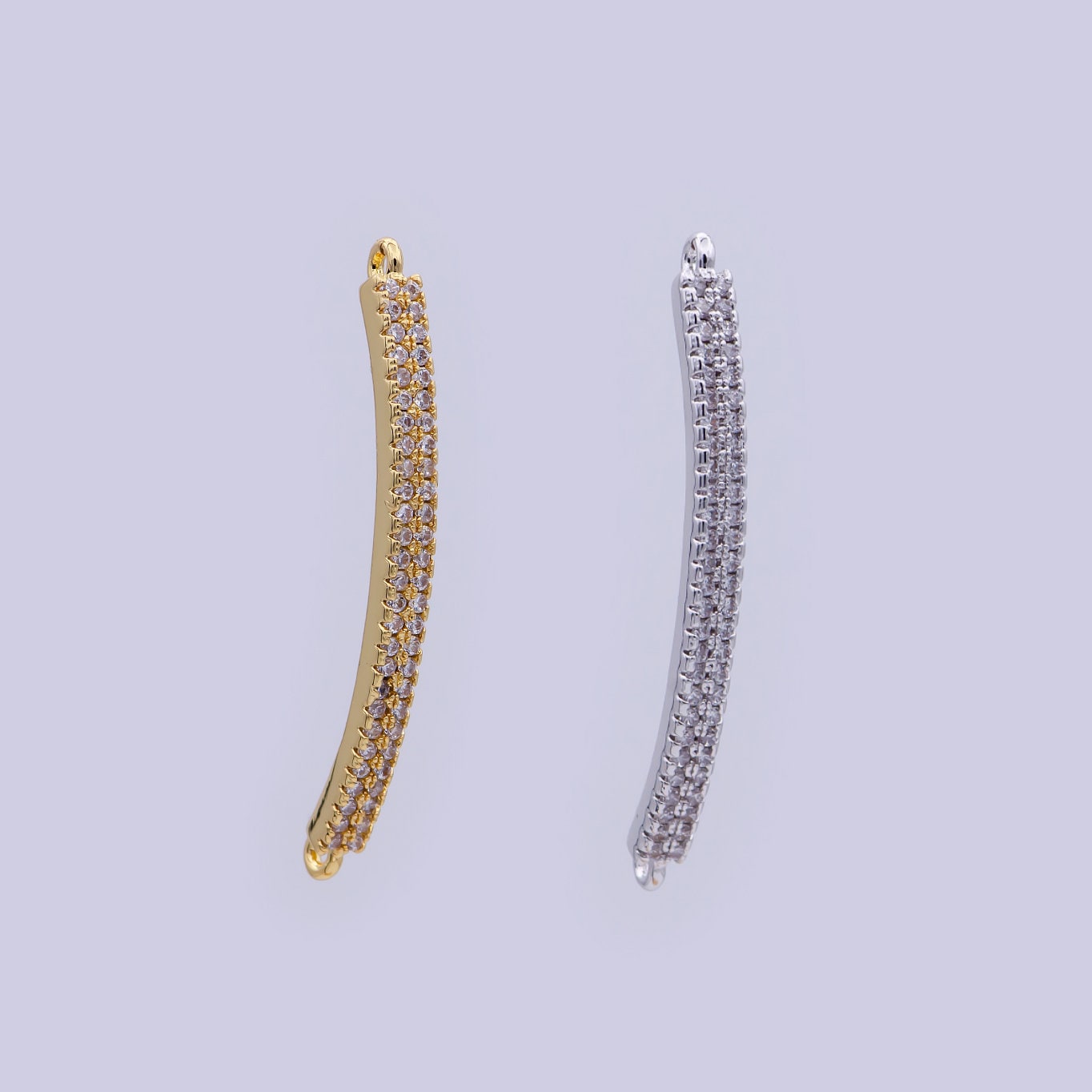 14K Gold Filled Micro Pave Curved Bar Pendant, Cz Curved Long Bar, Connector Bar, Bracelet Link Connector | F-674, F-675