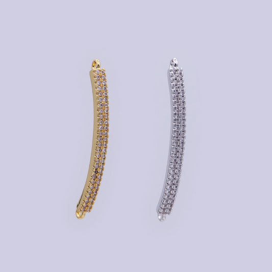14K Gold Filled Micro Pave Curved Bar Pendant, Cz Curved Long Bar, Connector Bar, Bracelet Link Connector | F-674, F-675