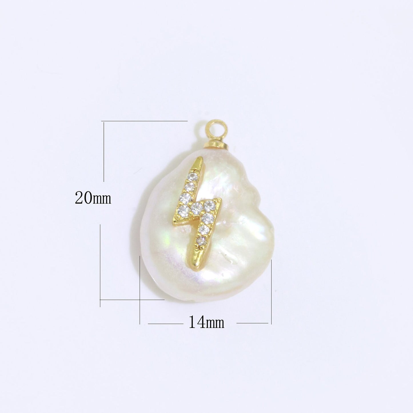 1 Pc Gold Filled Micro Pave Thunderbolt on Pear Freeform Pearl Charm for Necklace Bracelet Earring Pendant Jewelry Supply | P-1826