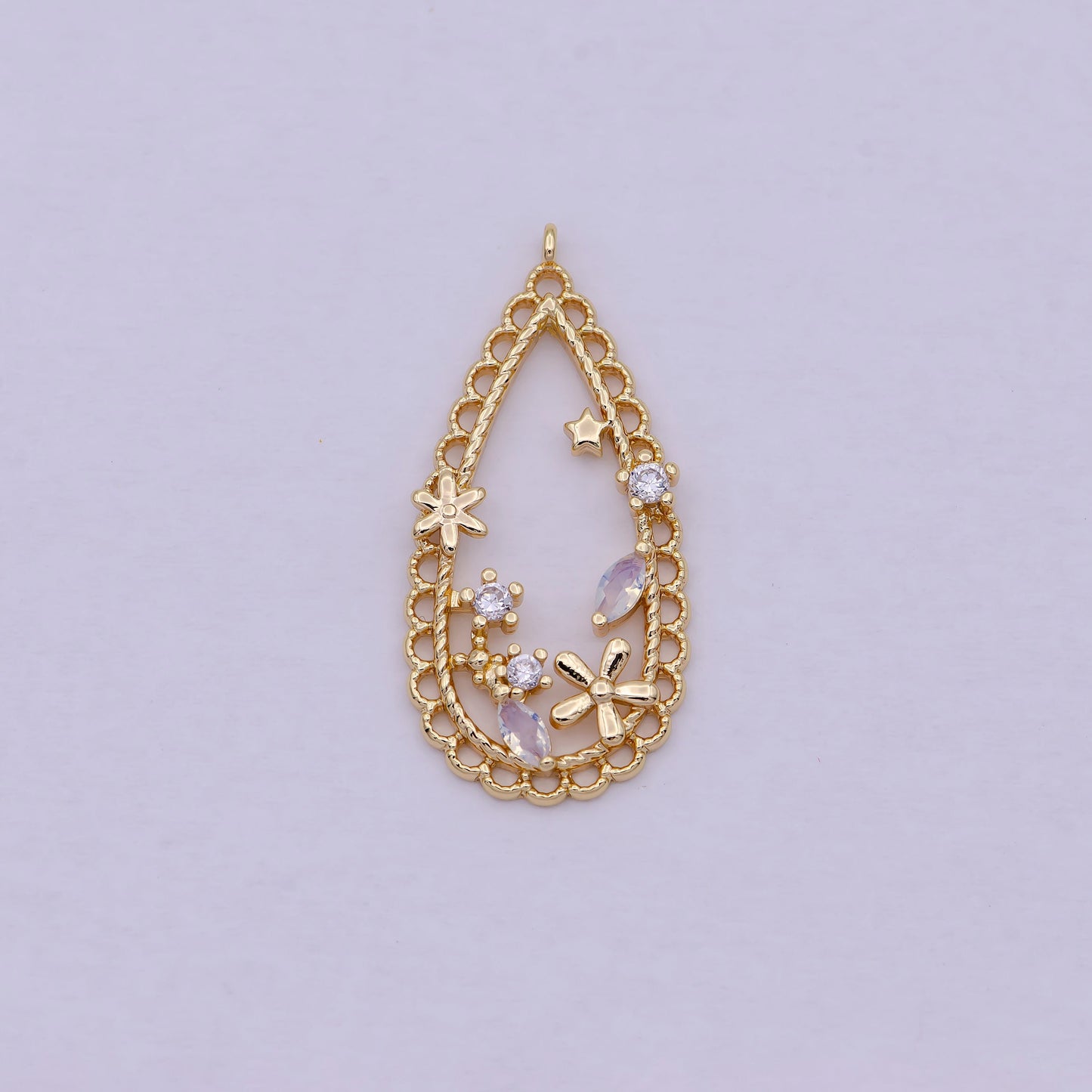 Dainty Teardrop Charm w/ CZ, Flower, Star, Tear Drop Pendant Hollow Center, DIY Fashion Jewelry Supply for Necklace Bracelet Earring | C-434