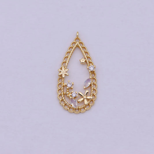 Dainty Teardrop Charm w/ CZ, Flower, Star, Tear Drop Pendant Hollow Center, DIY Fashion Jewelry Supply for Necklace Bracelet Earring | C-434