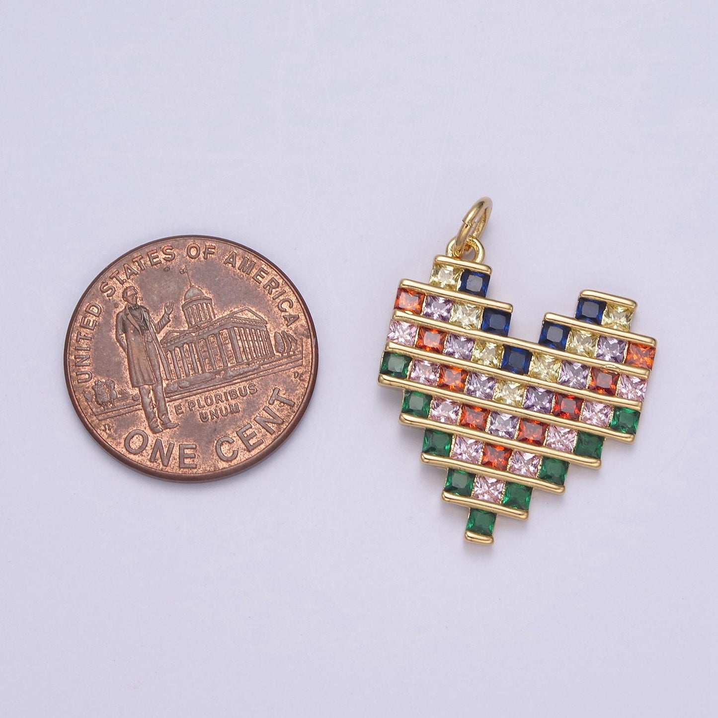 Dainty Rainbow Micro CZ Pave Heart Pendant 14K Gold Filled | DIY Jewelry Charm Necklace Bracelet Earring | N-756
