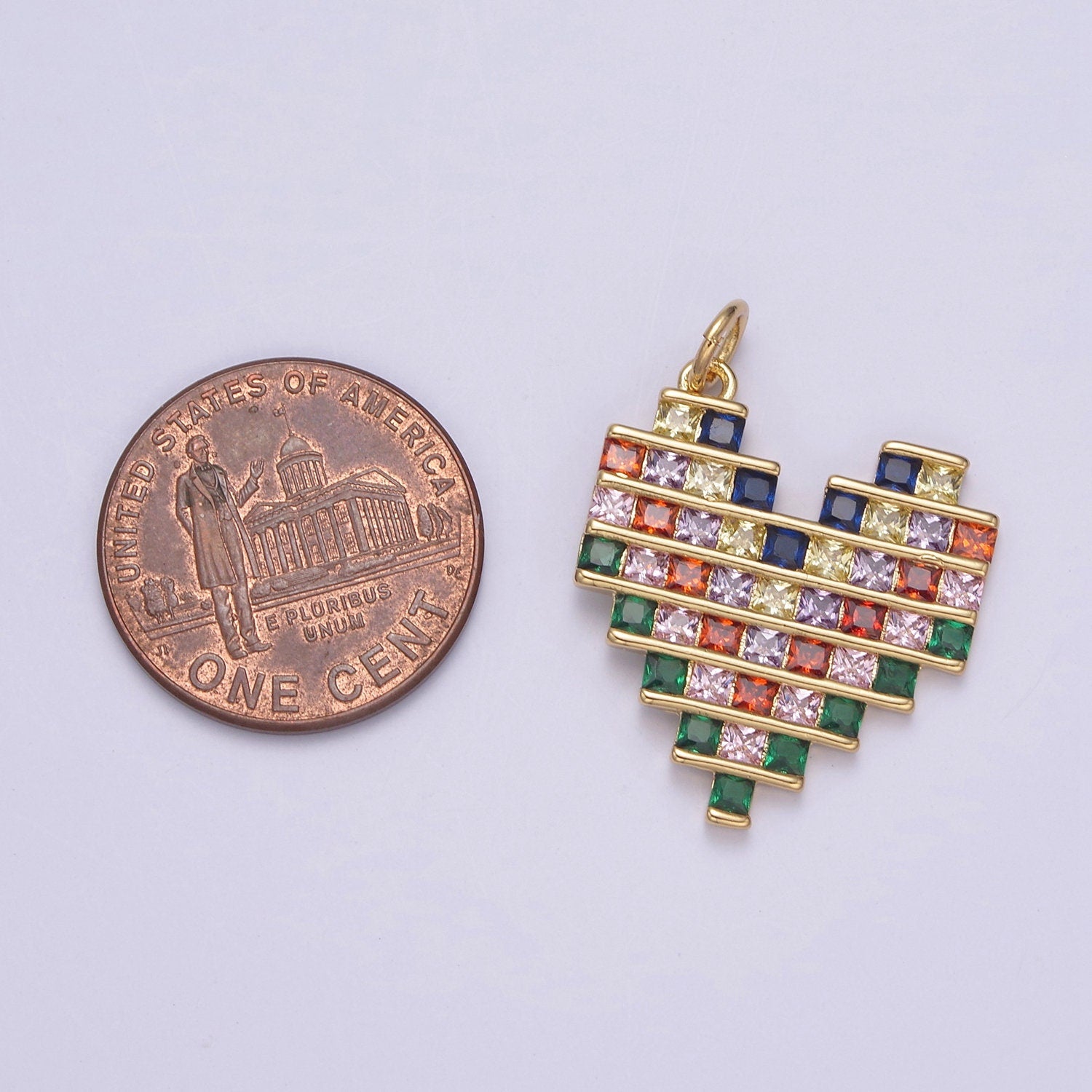 Dainty Rainbow Micro CZ Pave Heart Pendant 14K Gold Filled | DIY Jewelry Charm Necklace Bracelet Earring | N-756