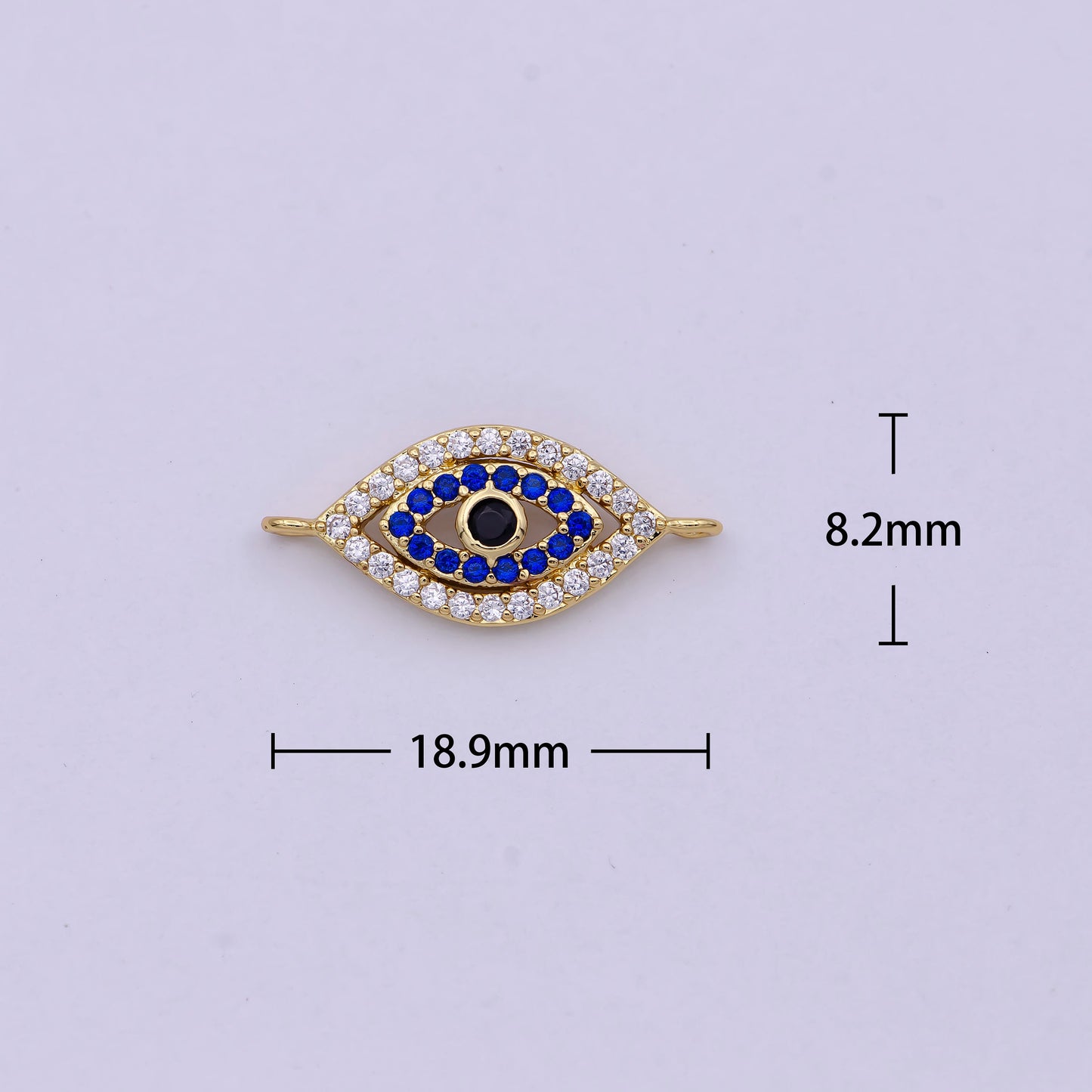 Dainty Gold Evil Eye Charm Connector w/ Micro CZ Pave Clear, Blue, Black for Bracelet Necklace Supply F-685
