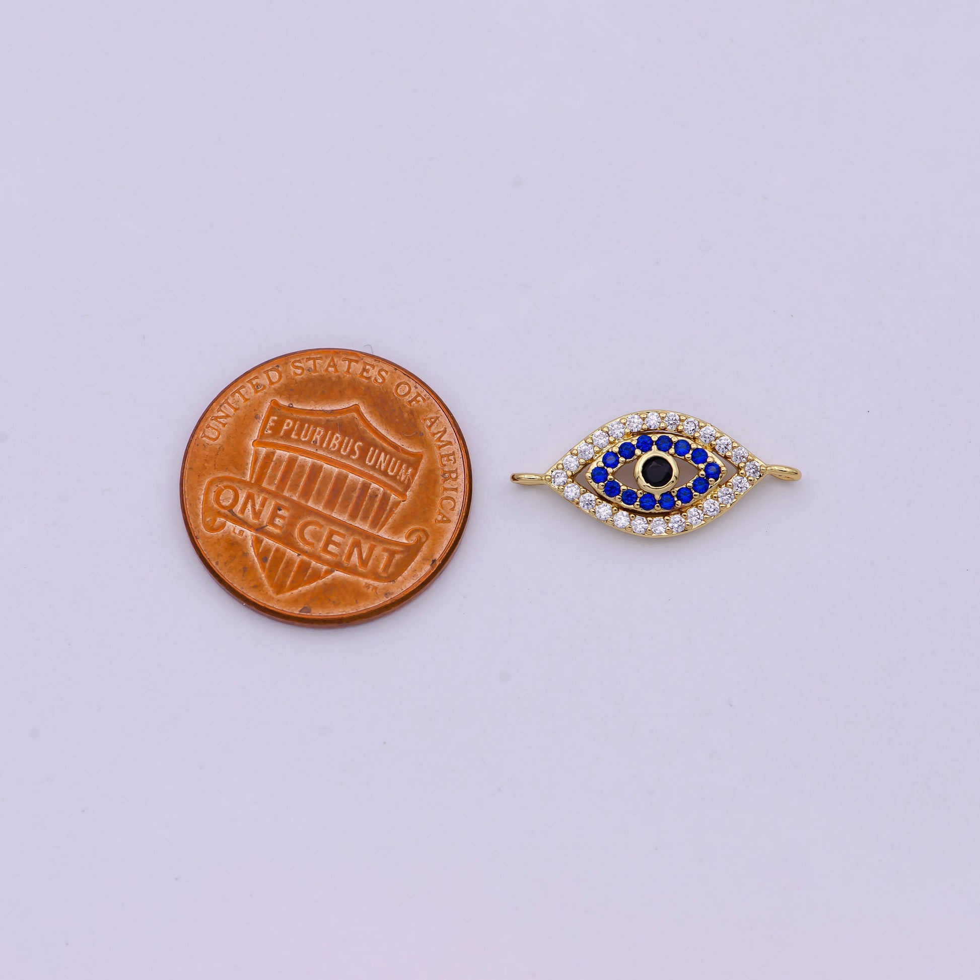 Dainty Gold Evil Eye Charm Connector w/ Micro CZ Pave Clear, Blue, Black for Bracelet Necklace Supply F-685