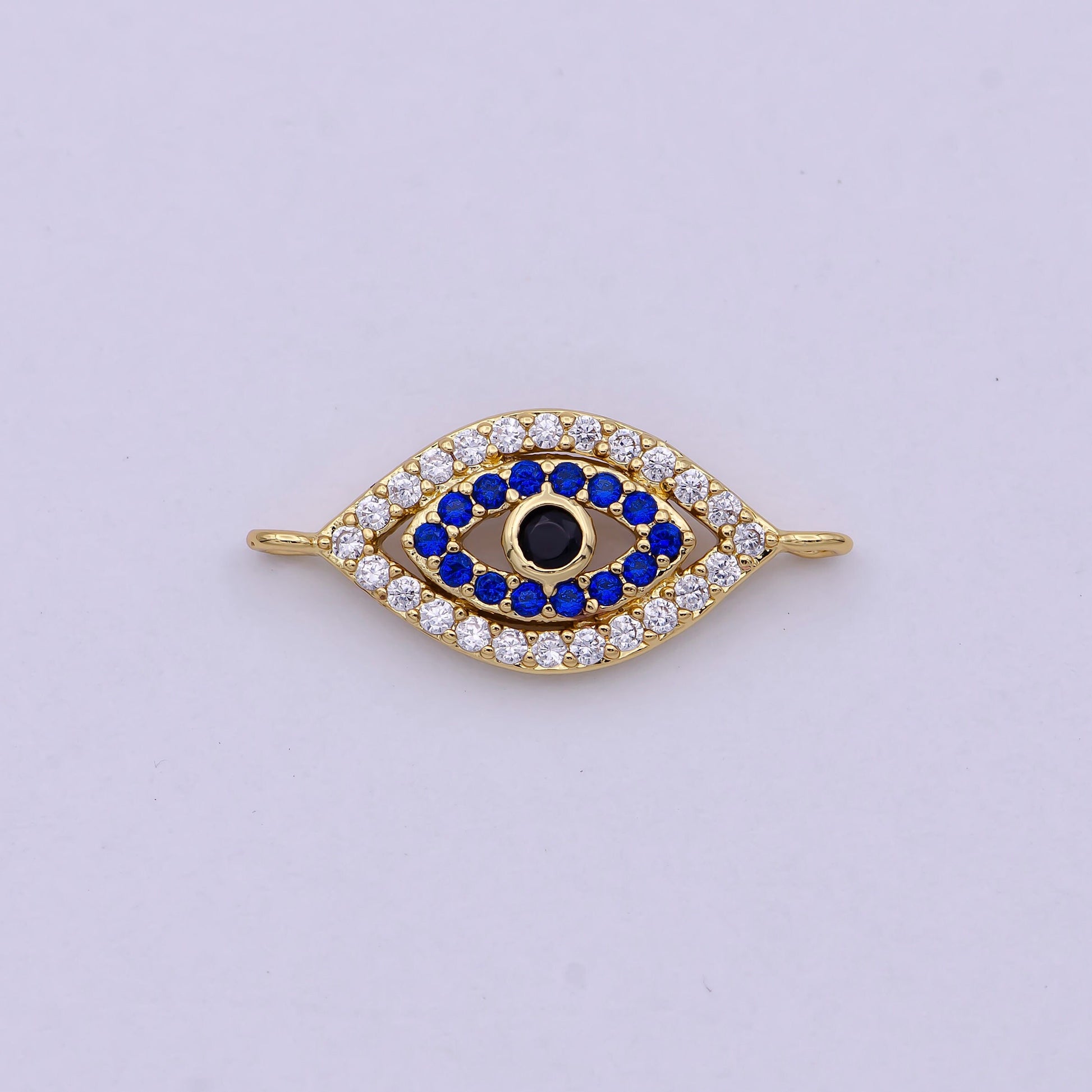 Dainty Gold Evil Eye Charm Connector w/ Micro CZ Pave Clear, Blue, Black for Bracelet Necklace Supply F-685
