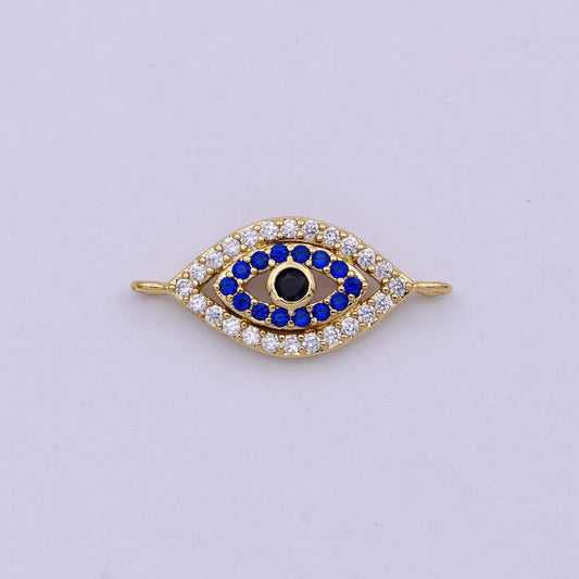 Dainty Gold Evil Eye Charm Connector w/ Micro CZ Pave Clear, Blue, Black for Bracelet Necklace Supply F-685