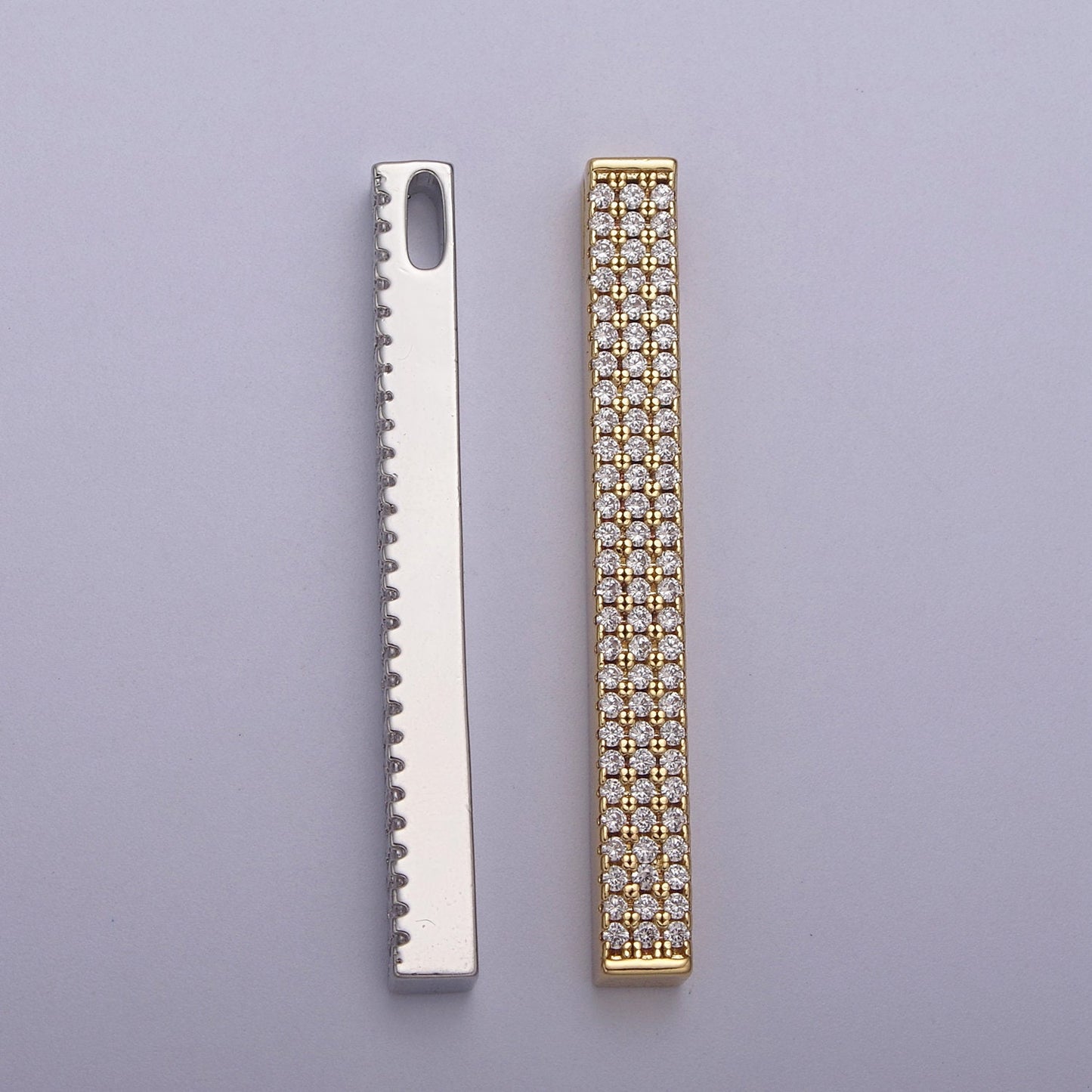 Silver Vertical Bar Charm Gold Micro Pave CZ Bar Pendant for Minimalist Jewelry Supply N-613