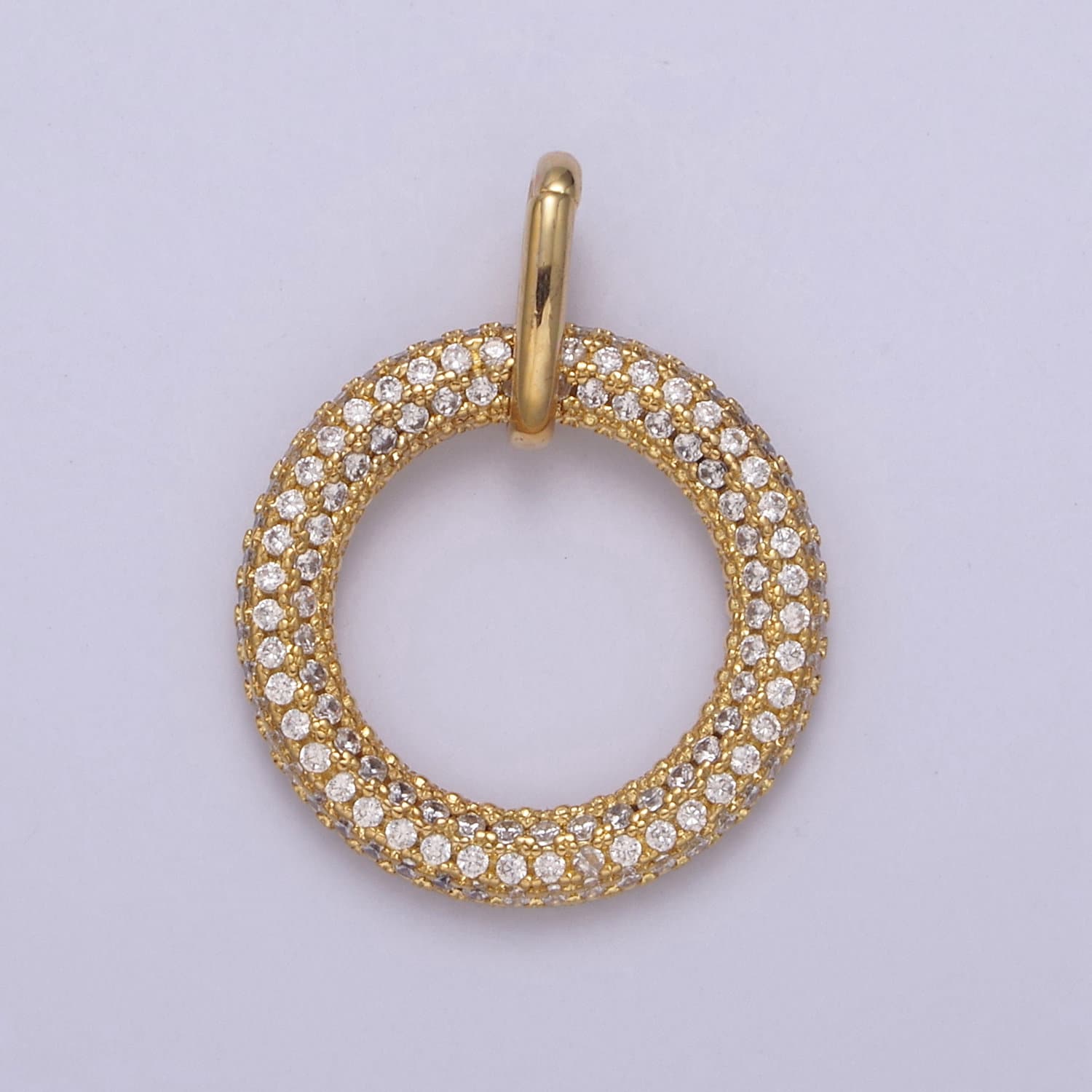 Gold Filled Circle Pendant, Micro CZ Pave | DIY Fashion Jewelry Charm for Necklace Bracelet Earring | N-544