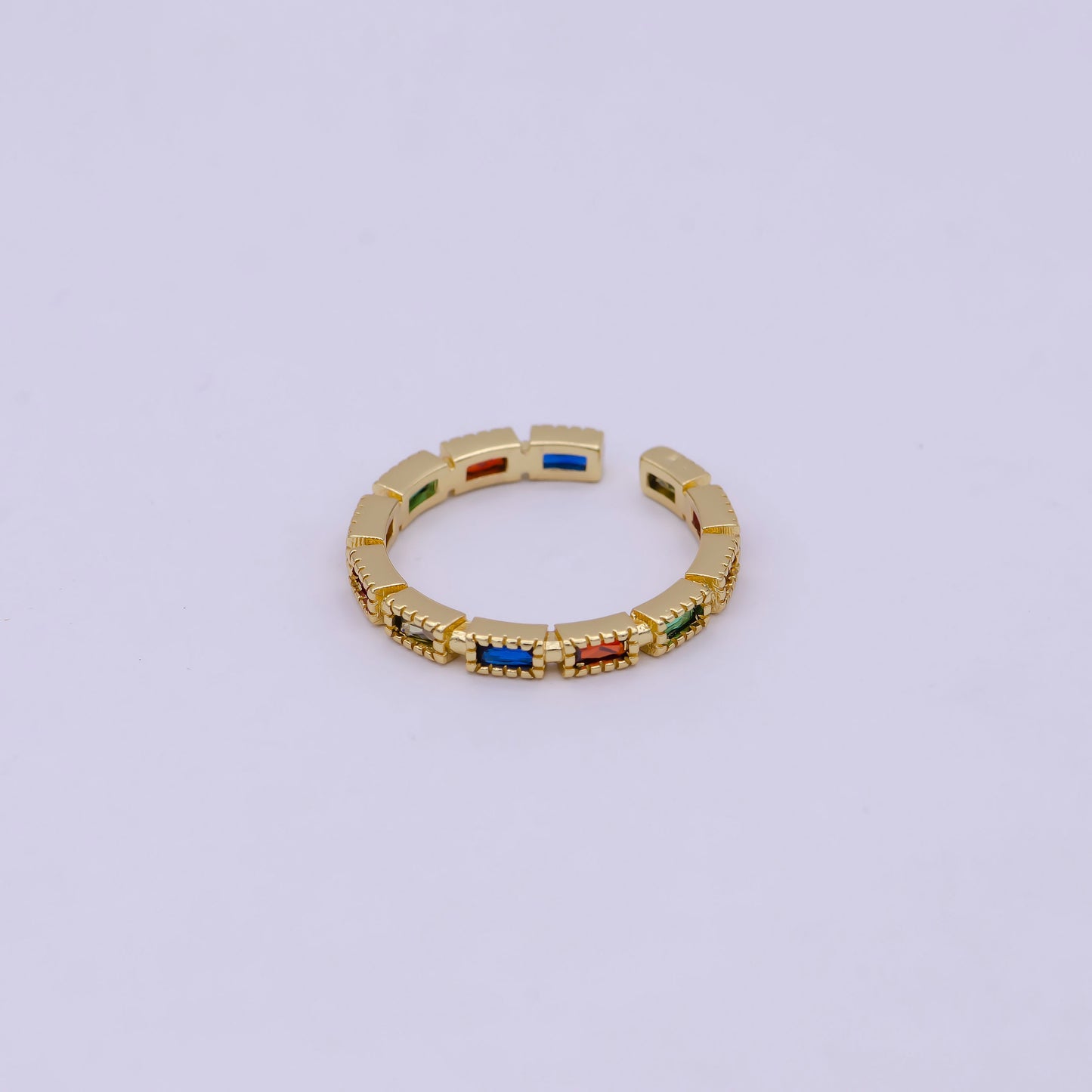 Dainty Thin Ring Gold Open Adjustable Ring with Multi Color CZ Stone for Minimalist Jewelry