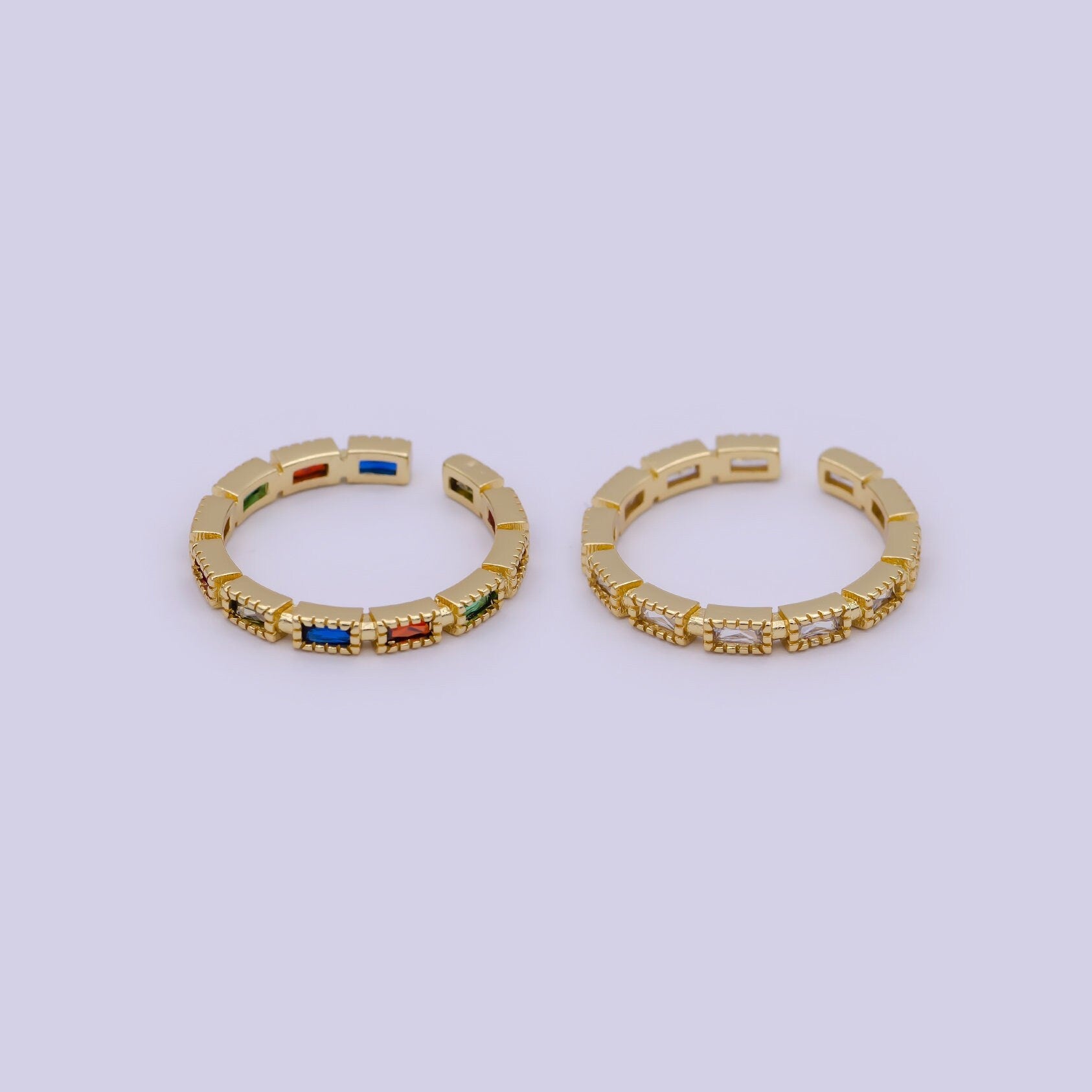 Dainty Thin Ring Gold Open Adjustable Ring with Multi Color CZ Stone for Minimalist Jewelry