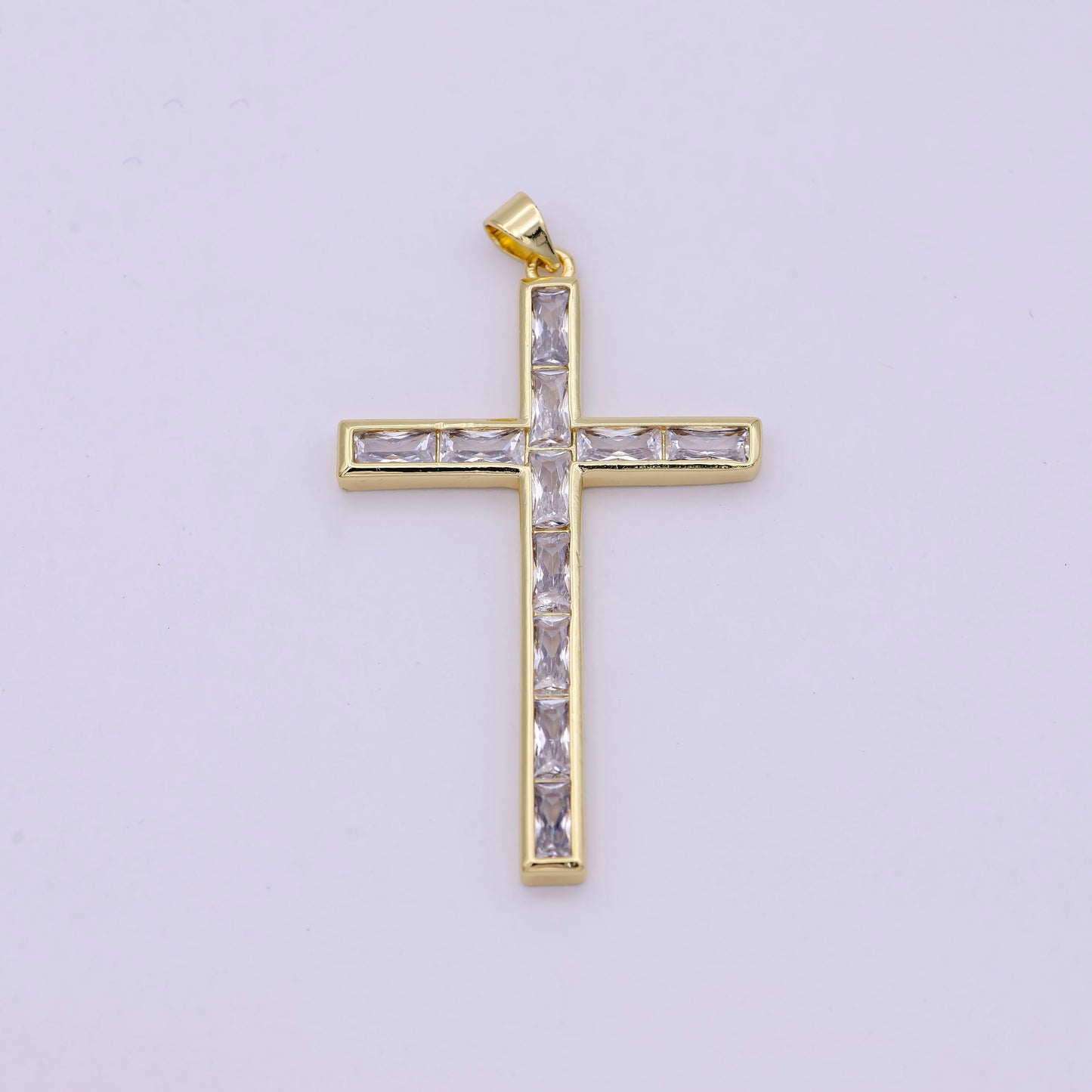 14k Gold Filled Baguette CZ Pave Cross Pendant Charm, DIY Fashion Jewelry for Necklace Bracelet H-474