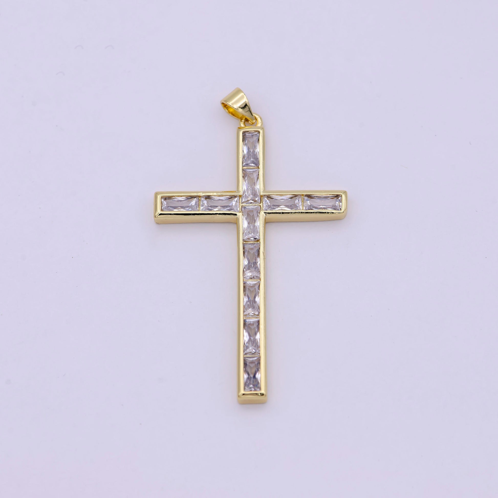 14k Gold Filled Baguette CZ Pave Cross Pendant Charm, DIY Fashion Jewelry for Necklace Bracelet H-474