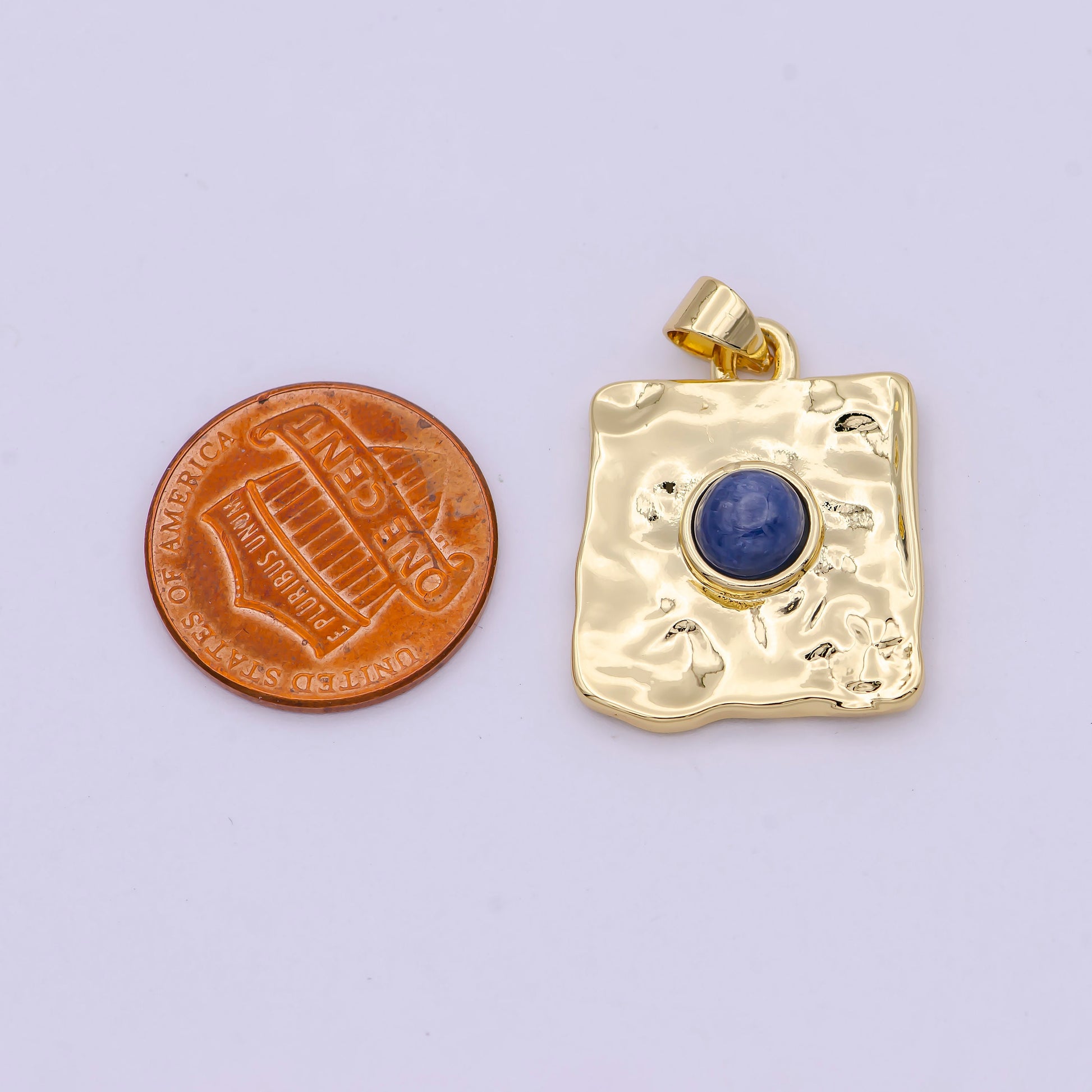 Dainty Rustic Square Charm with Blue Tiger Eye Gemstone Beads Pendant, Fashion Jewelry Supply for Necklace Bracelet Earring H-472