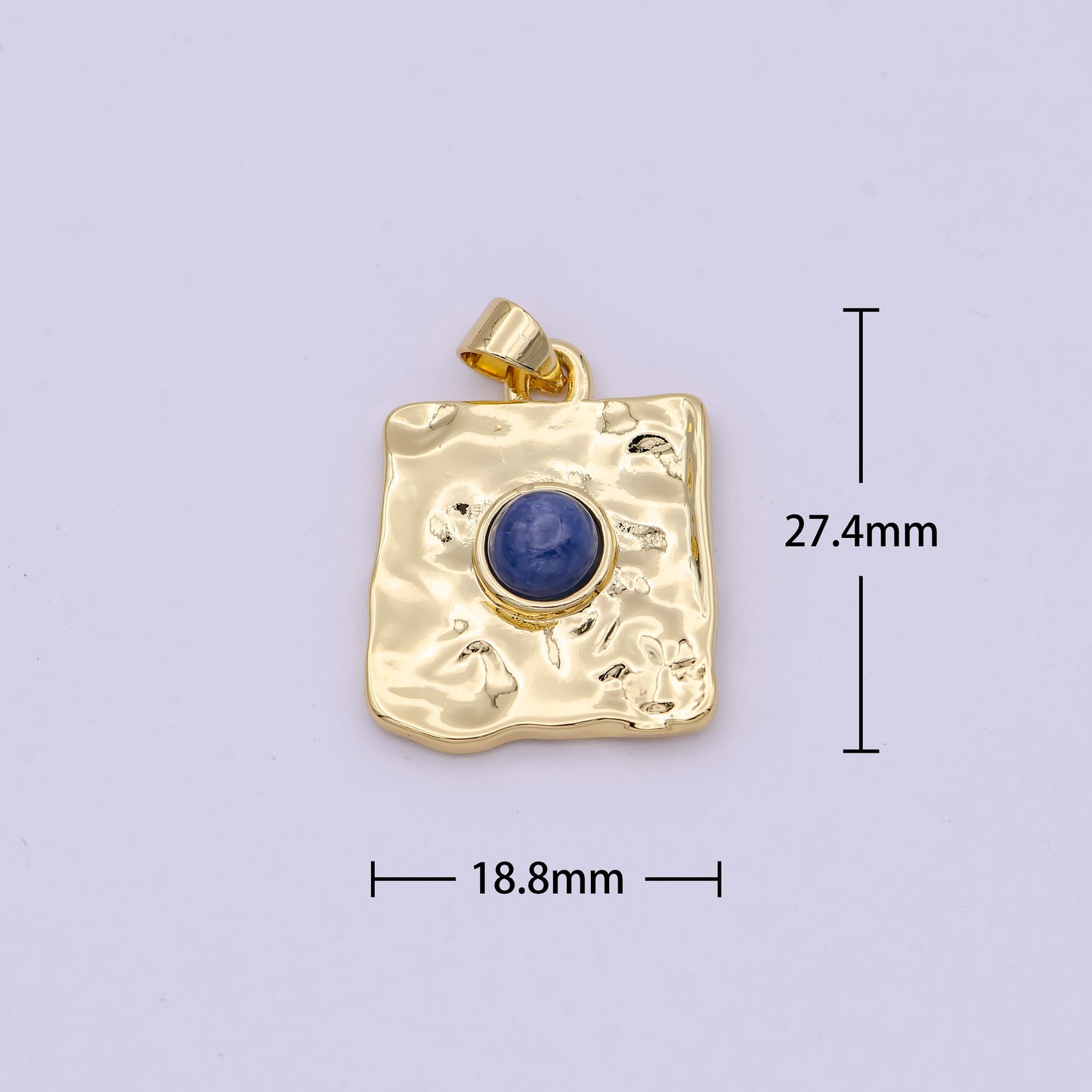 Dainty Rustic Square Charm with Blue Tiger Eye Gemstone Beads Pendant, Fashion Jewelry Supply for Necklace Bracelet Earring H-472