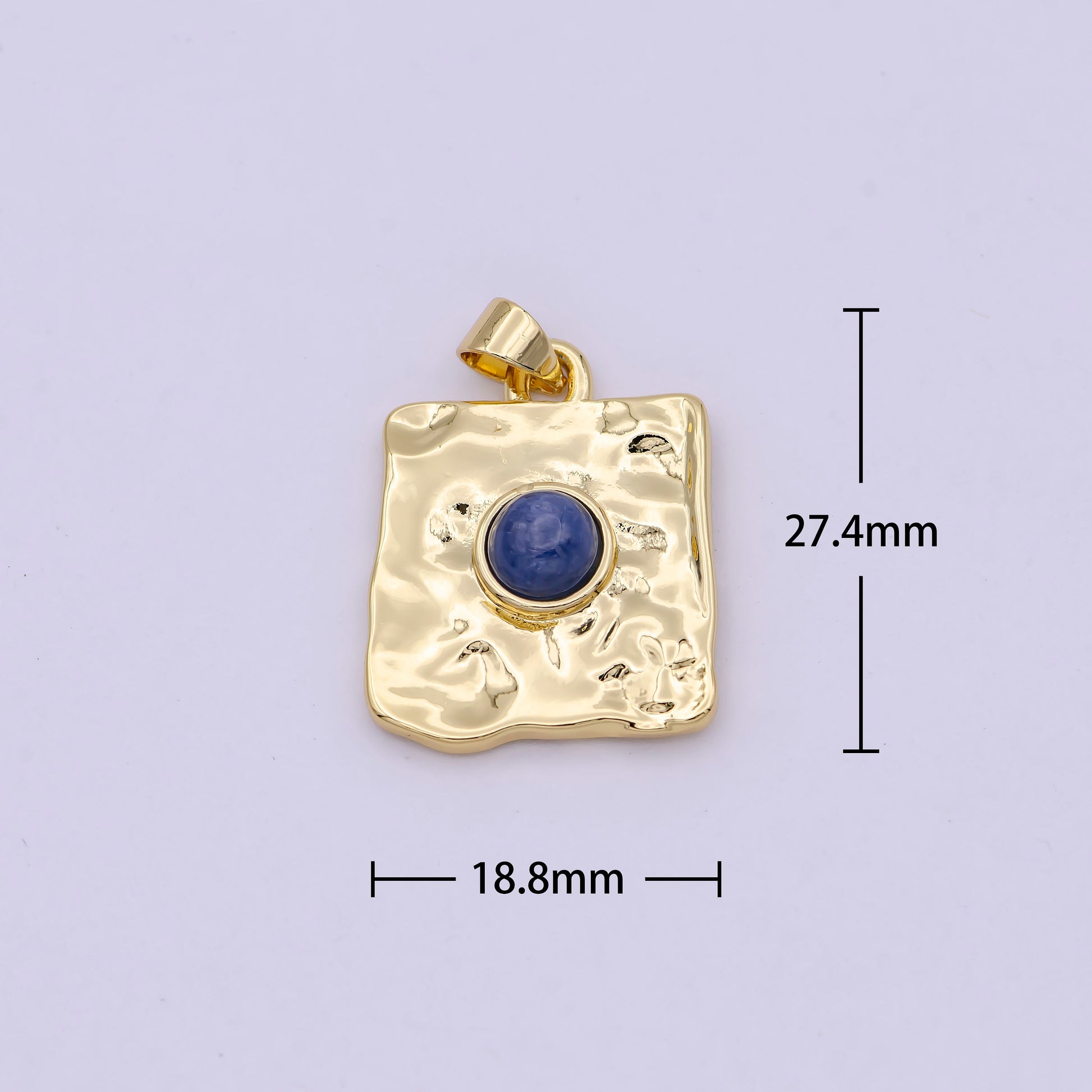 Dainty Rustic Square Charm with Blue Tiger Eye Gemstone Beads Pendant, Fashion Jewelry Supply for Necklace Bracelet Earring H-472