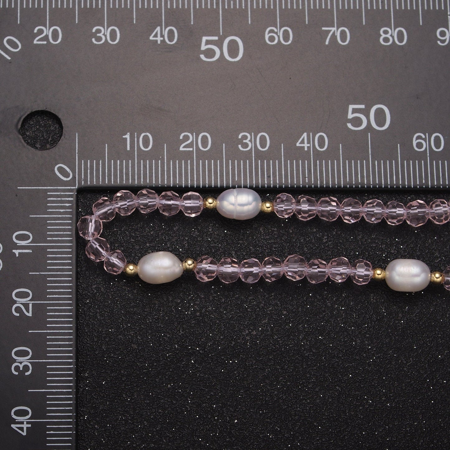 Pearl with Pink Glass Beaded Necklace, Pink Quartz Faceted Rondelle Beads Necklace | WA-586