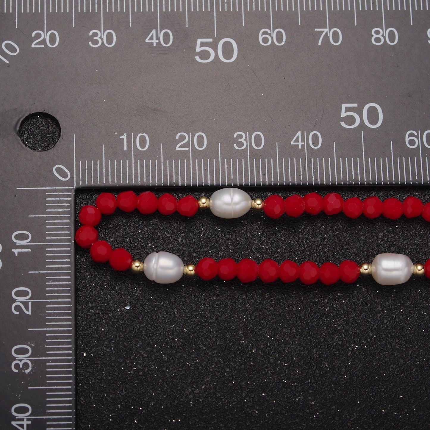 Pearl with Red Glass Beaded Necklace, Red Faceted Rondelle Beads Necklace WA-590