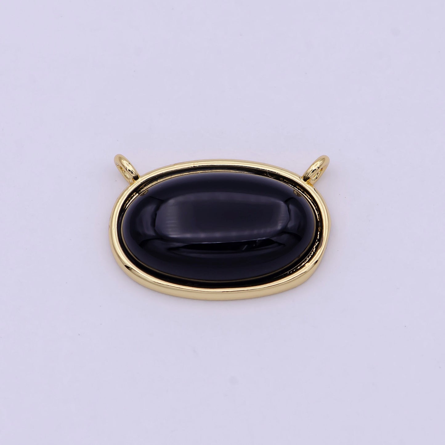 Black Onyx Charm Connector Classic Vintage Oval Crystal Protection Gemstone Stone Pendant Necklace Jewelry for WomenY-425
