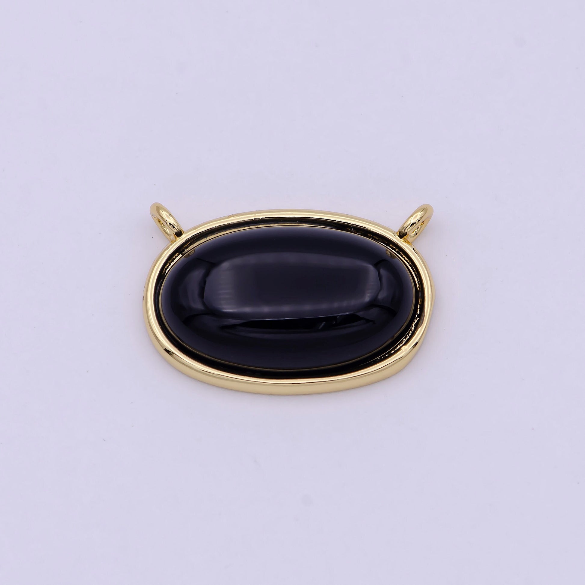 Black Onyx Charm Connector Classic Vintage Oval Crystal Protection Gemstone Stone Pendant Necklace Jewelry for WomenY-425
