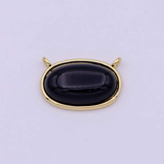 Black Onyx Charm Connector Classic Vintage Oval Crystal Protection Gemstone Stone Pendant Necklace Jewelry for WomenY-425