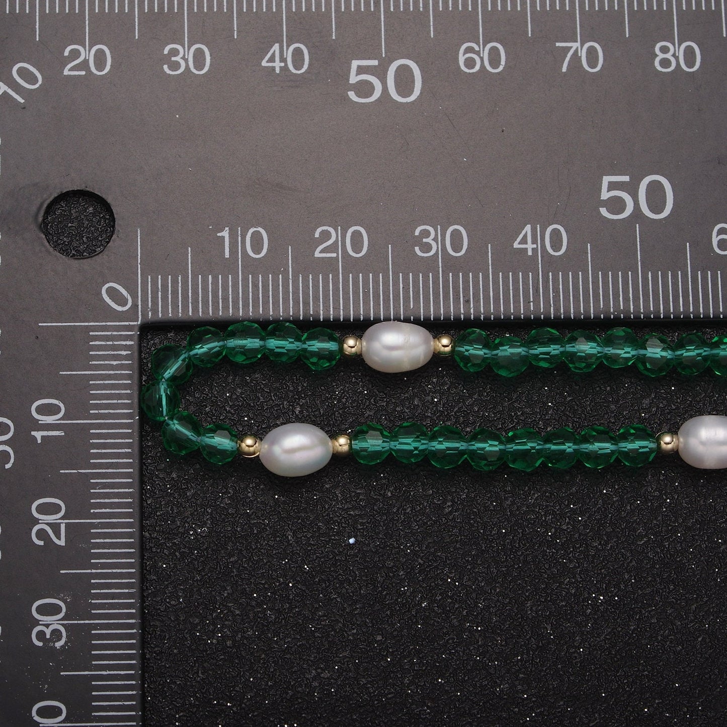 Pearl with Green Glass Beaded Necklace, Green Faceted Rondelle Beads Necklace WA-589