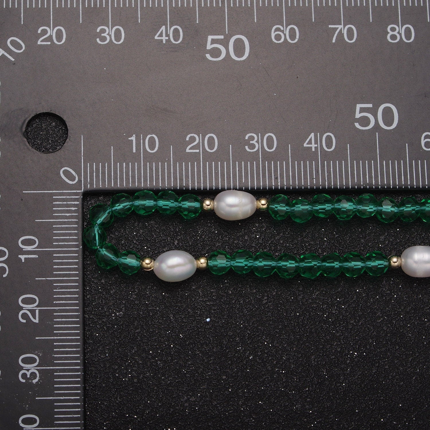 Pearl with Green Glass Beaded Necklace, Green Faceted Rondelle Beads Necklace WA-589