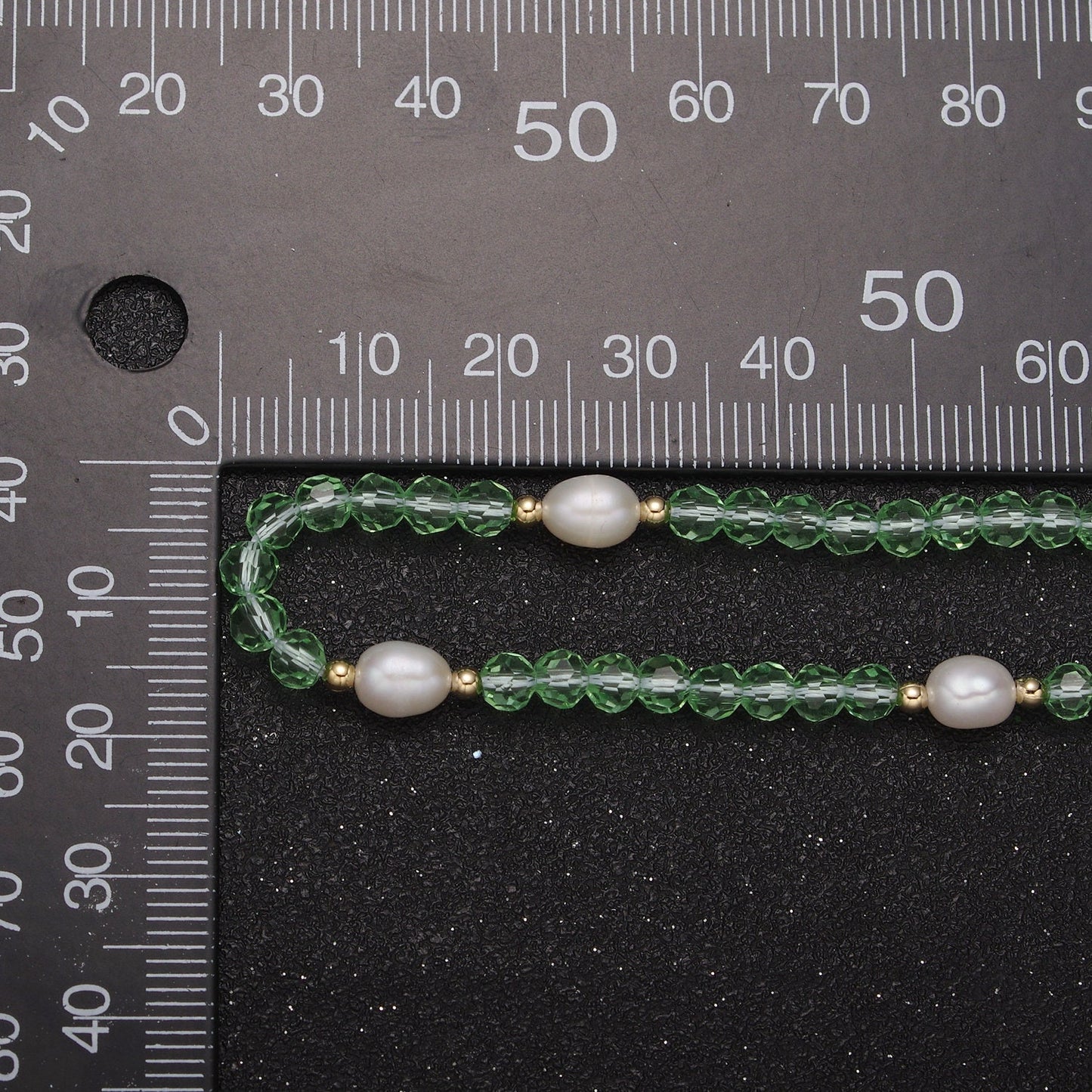Pearl with Green Glass Beaded Necklace, Green Faceted Rondelle Beads Necklace | WA-593
