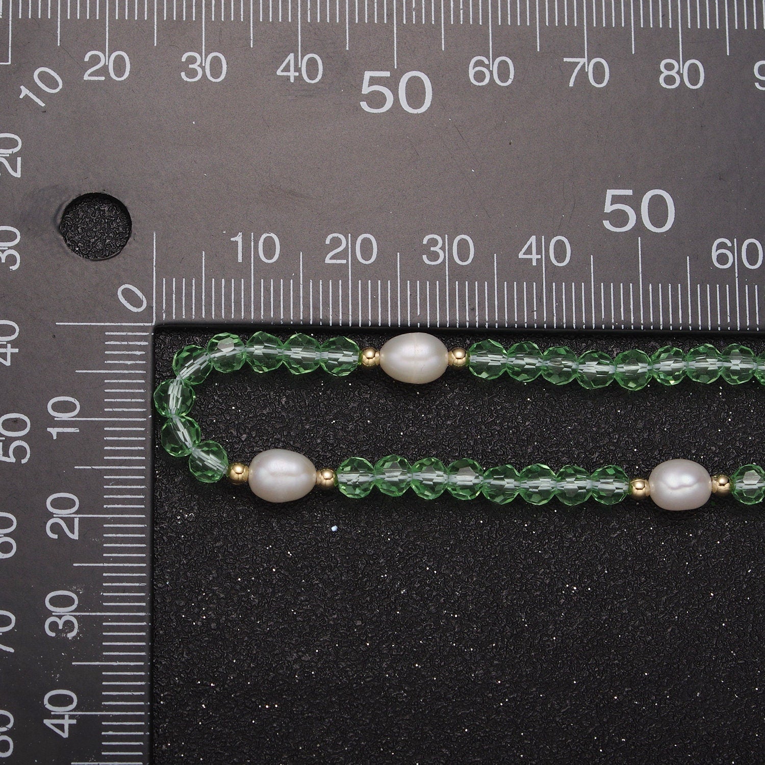 Pearl with Green Glass Beaded Necklace, Green Faceted Rondelle Beads Necklace | WA-593