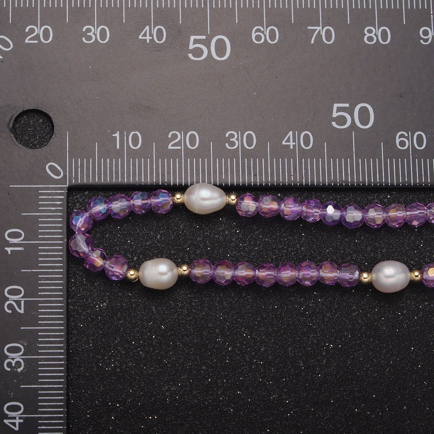 Pearl with Lavender Glass Beaded Necklace, Purple Faceted Rondelle Beads Necklace for Layer | WA-585