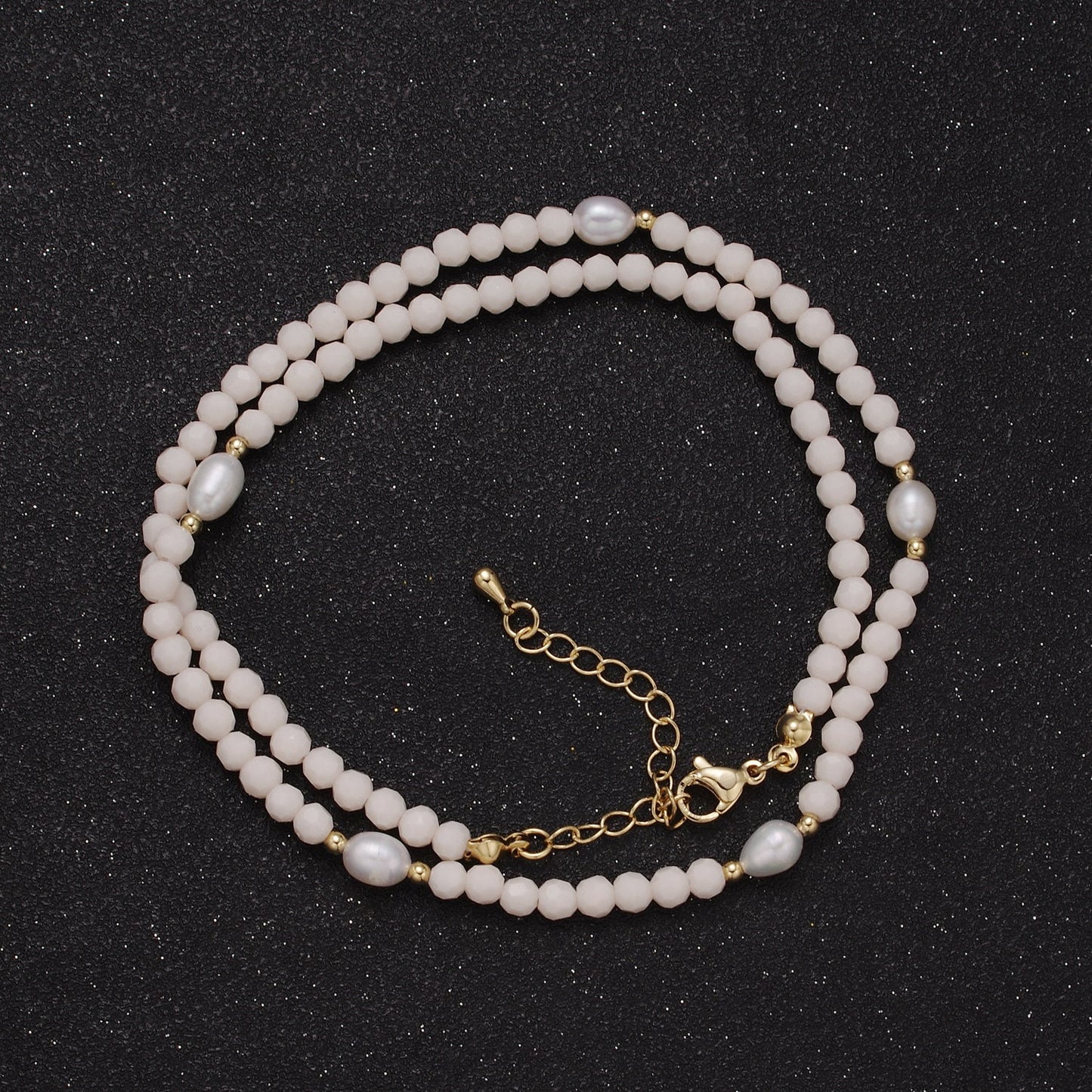Pearl with Off White Glass Beaded Necklace, White Faceted Rondell Beads Necklace | WA-608