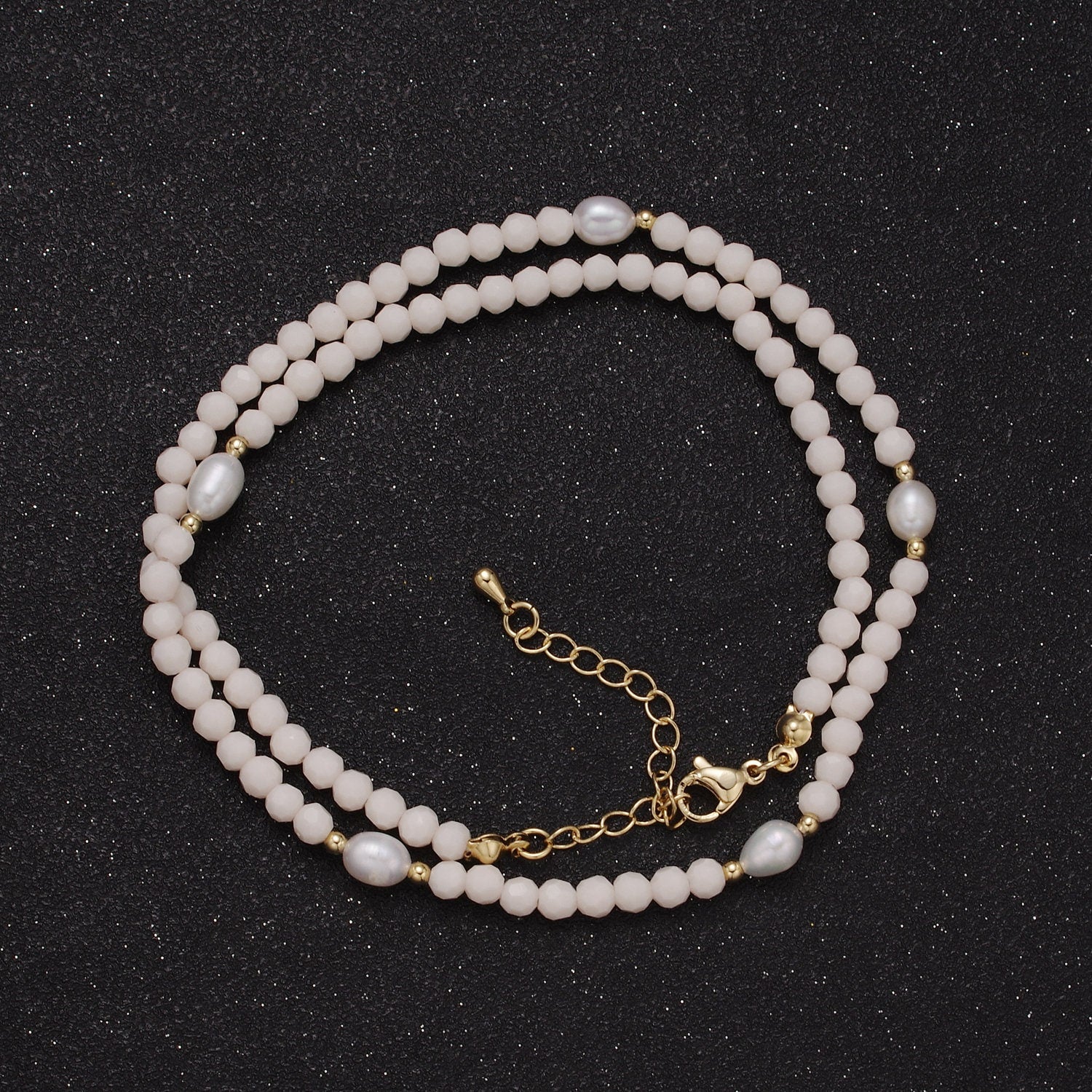 Pearl with Off White Glass Beaded Necklace, White Faceted Rondell Beads Necklace | WA-608