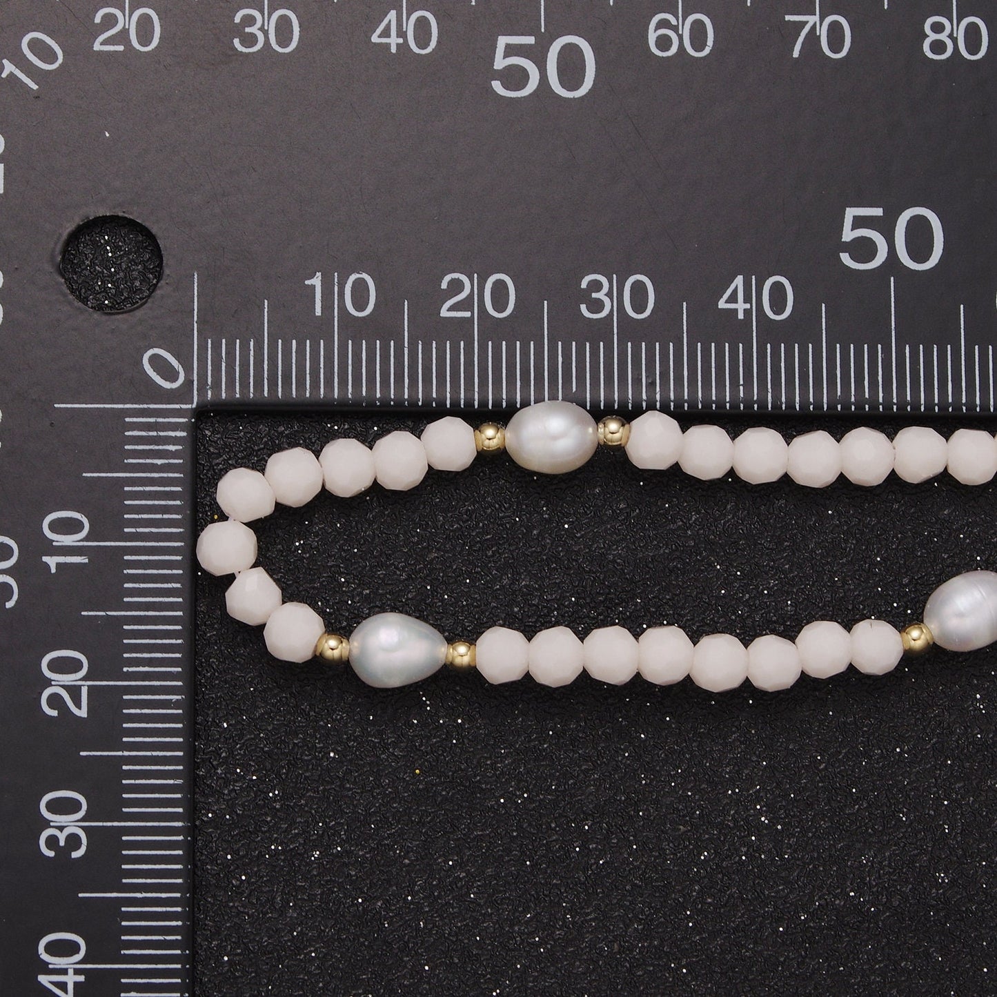 Pearl with Off White Glass Beaded Necklace, White Faceted Rondell Beads Necklace | WA-608