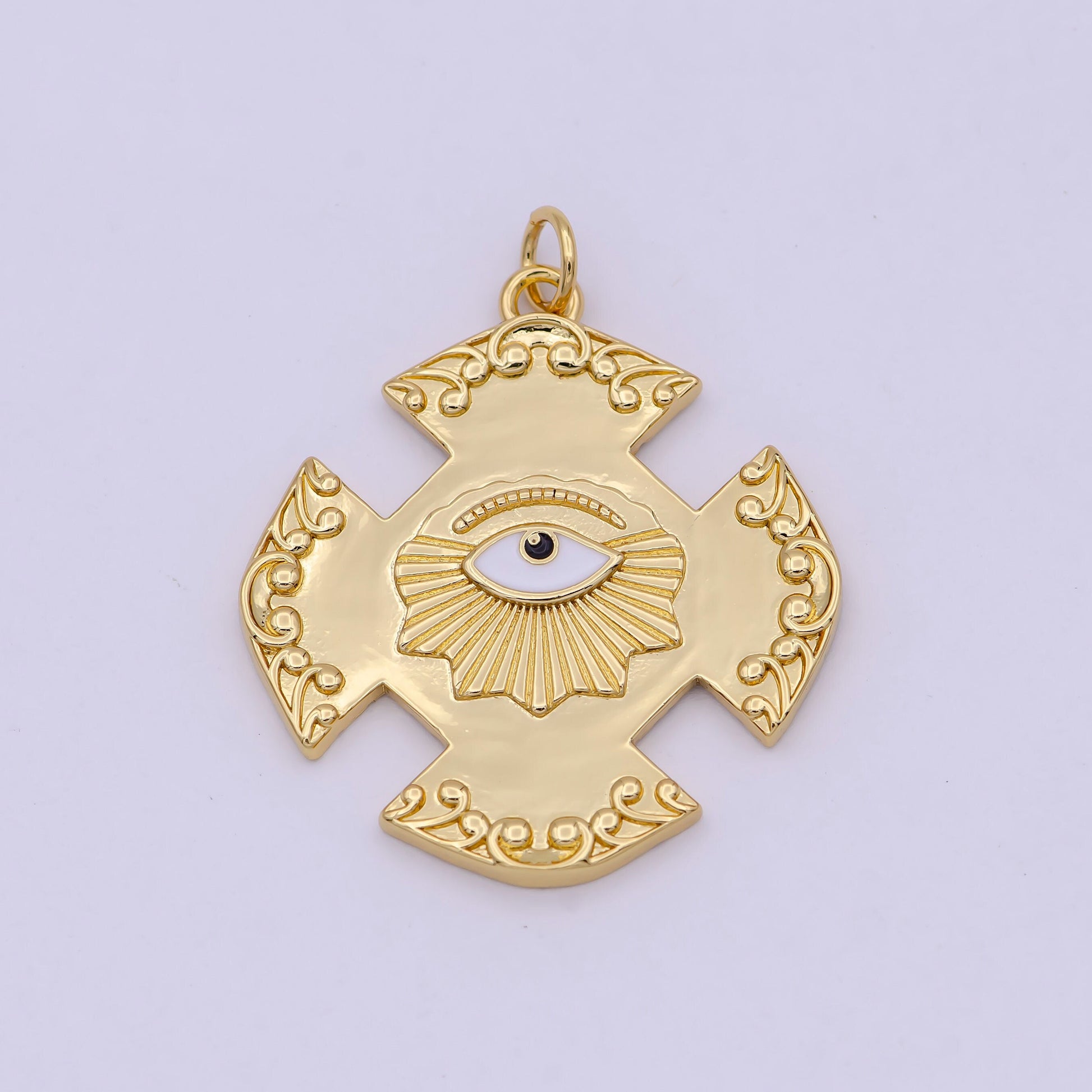 Dainty Gold Filled Cross Evil Eye Charm Medallion Pendant for DIY Fashion Jewelry Making Bracelet Necklace Supply N-363
