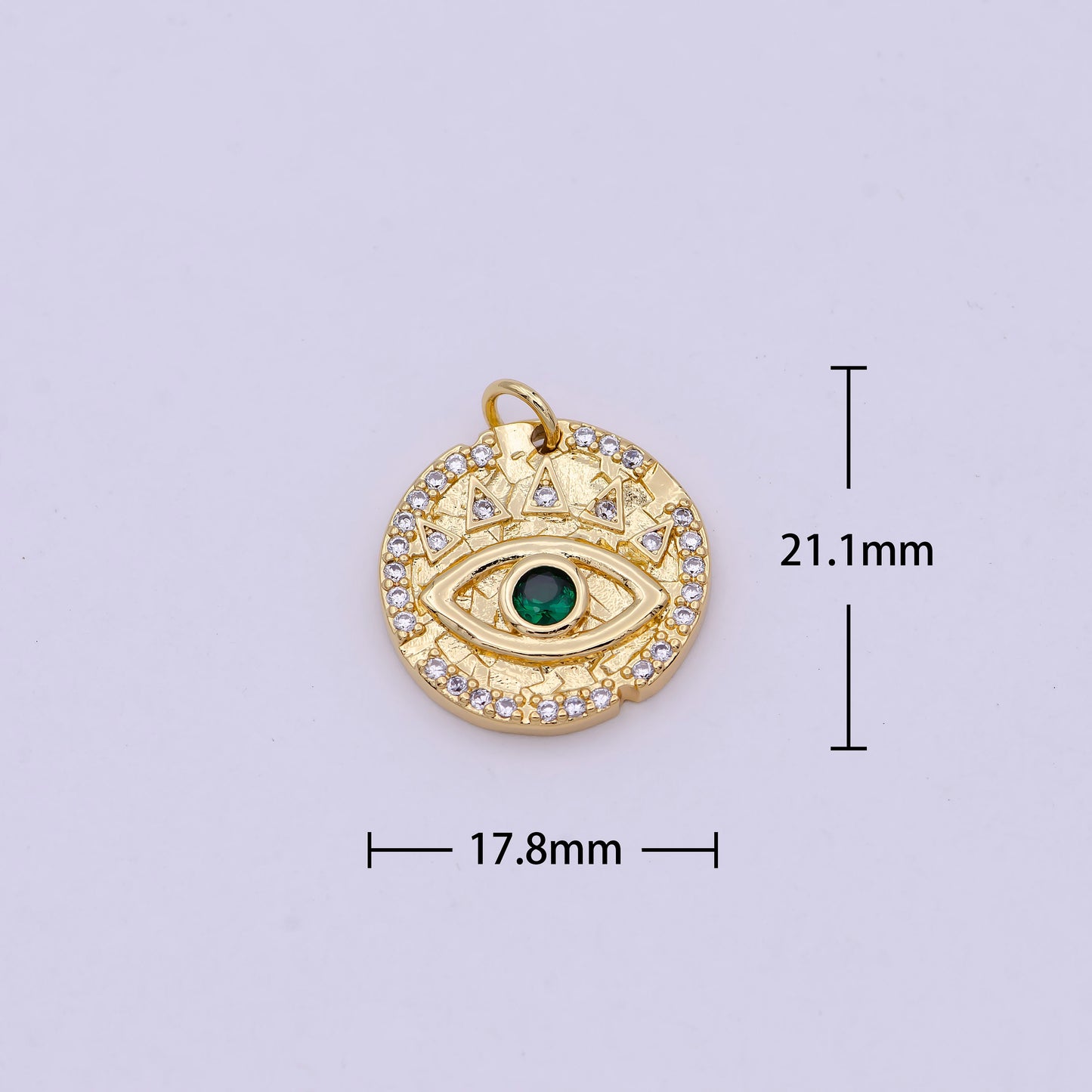 Dainty Gold Filled Evil Eye Charm with Green Emerald Cz Stone Coin Charm for Bracelet Necklace Supply N-362